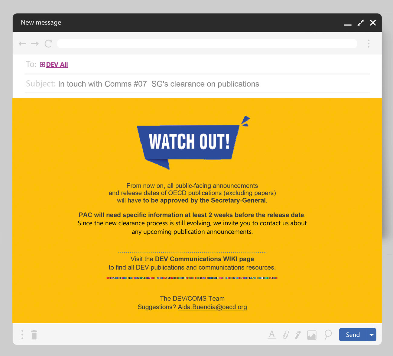 In touch with Comms #07 SG's clearance on publications