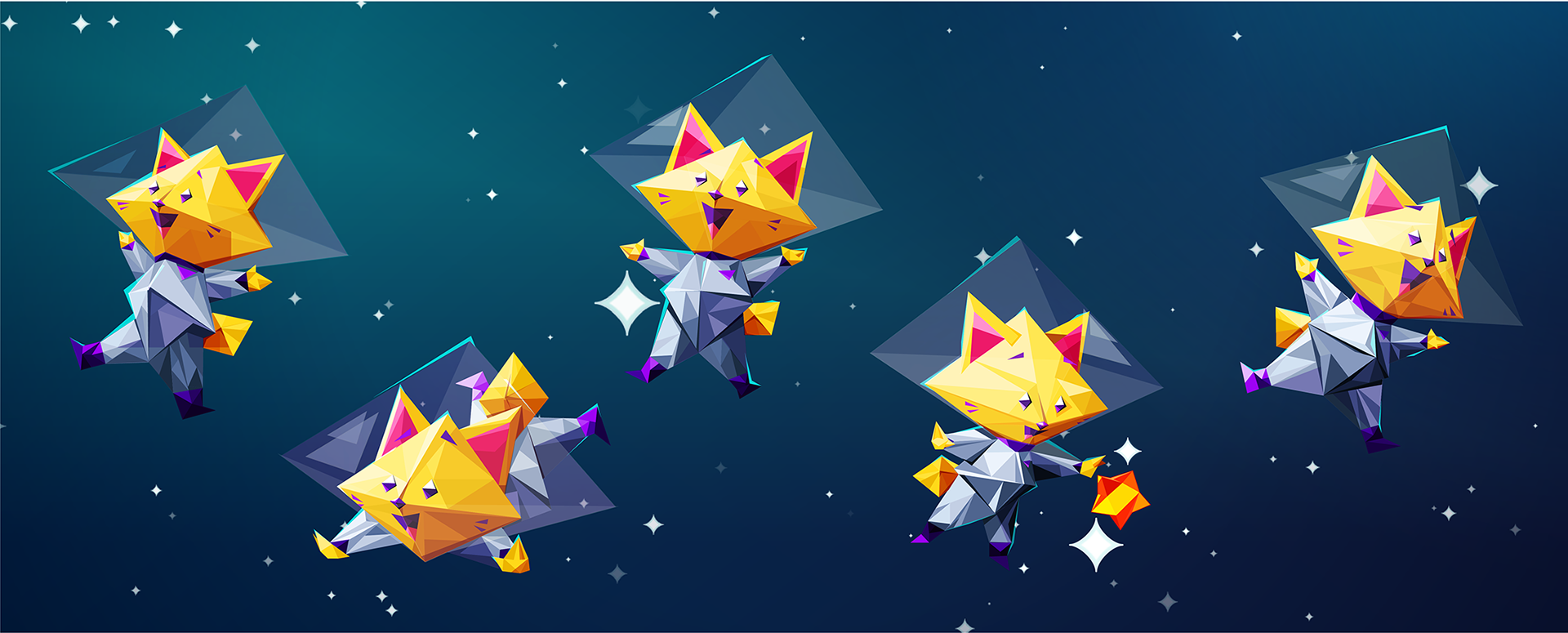 'Cosmic Quest' low poly cat character