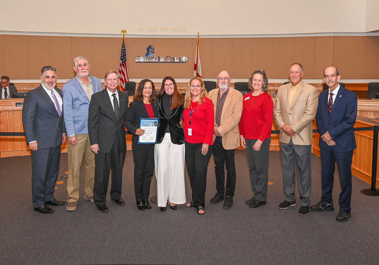 L to R: Board Chair Joe Neunder, Jon Thaxton - Director of Policy and Advocacy, GCCF, Commissioner Mark Smith, Miri Hardy - Founder, Myakka River Partnership, Commissioner Teresa Mast, Nicole Rissler -Director, Parks Recreation & Natural Resources, Jono Miller- MRMCC Chair, Ann Hardy - League of Women Voters of Sarasota County, Commissioner Tom Knight, Commissioner Ron Cutsinger