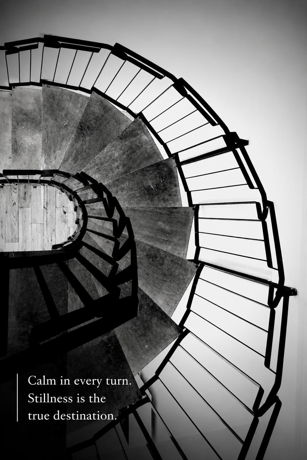 “Calm in Every Turn, Stillness is the True Destination” Harriet Pybus, Photography, 2023 “This spiral staircase, captured in black and white, draws the eye inward through its graceful curves and contrasting shadows. Its endless turns evoke a sense of calm and reflection, reminding us that while the journey may wind and twist, stillness remains the true destination.” https://harrietpybusphoto.etsy.com 