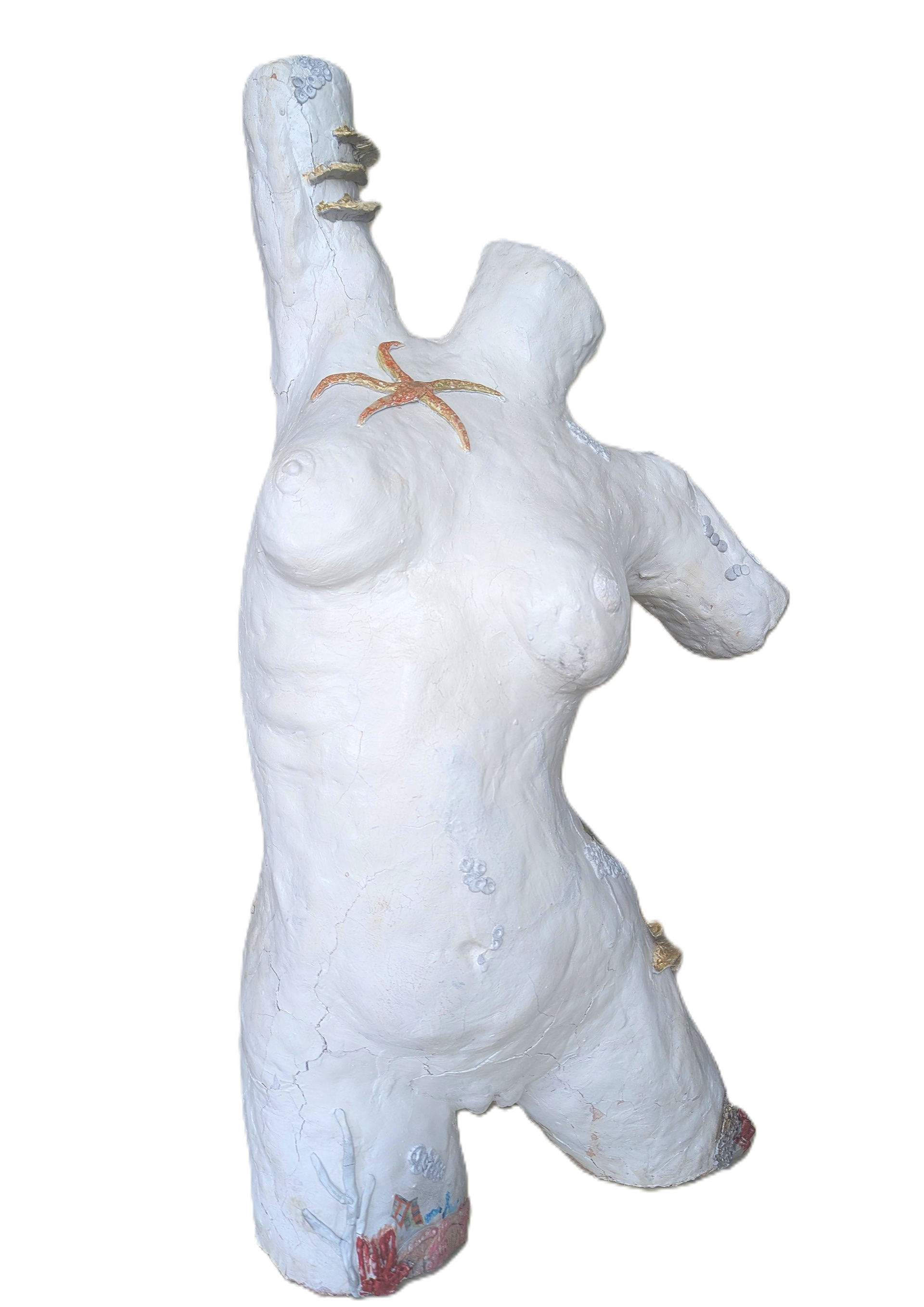 “Rebirth – Sculpture” Alexis Moore, Upcycled underwear mannequin. Paper Mache, clay & paint, 2023 “I am particularly drawn to the idea that the sea reclaims what we leave behind— a concept that feels haunting, beautiful, and deeply symbolic. This theme offers a vast range of interpretations, from mystery and decay to fantasy and rebirth.” https://revampartstudio.com/ 