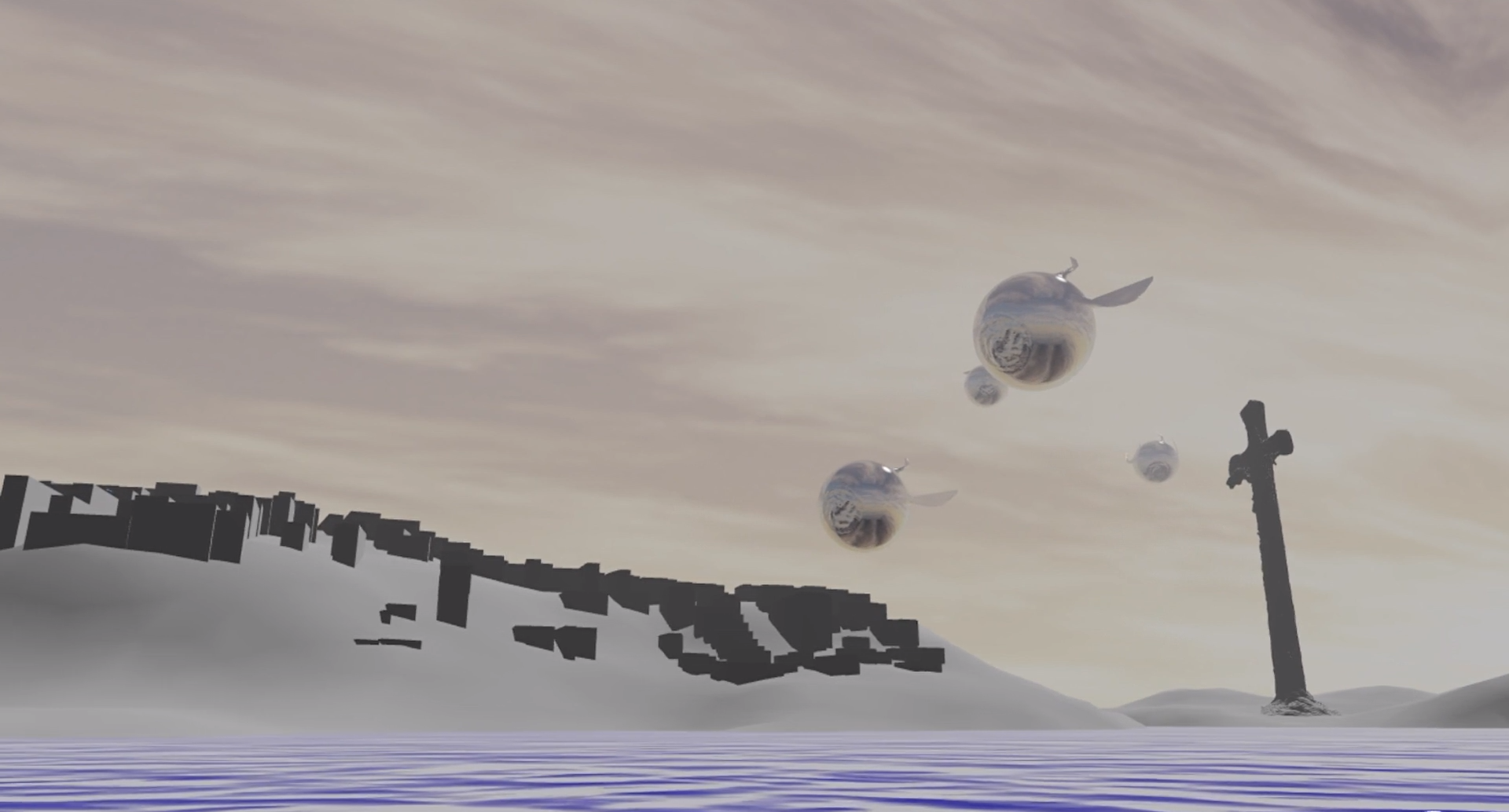 “Burgage”, Screenshot of Web-Based Multiplayer Virtual World, 84.1 x 59.4 Frederick Sanders In the wake of Covid-19, restricted access to physical spaces has pushed us further into the digital realm, blurring the line between the real and the virtual. With this comes a certain groundlessness - an opportunity to reimagine and reshape the structures and systems that exist today. Far older than Parliament or the monarchy, 'Burgage Rights' is an ancient British law, harking back to a time when land was wild and used in common. In the case of the Northumbrian village of Alnmouth, it still gives villagers the right to use and care for land in the area, sharing in its produce and putting it back into natural restoration, giving to local charities and organising events. Perhaps those ancient ideas could find a far wider use today. Burgage orbits around three pivotal concerns: sharing, space, and art. We do not see ourselves as one singular entity. Instead, we are more of a network - a rhizome of ideas and resource sharing, never static, always responding to our current situation and catalysing the imagination in whatever way we see fit. In our first form, we are a web-based multiplayer virtual world. The space simulates the area of Alnmouth by using data from Google Maps and NASA. On May 1, we invited locals, artists, friends and family to gather in and discuss that world together - an exploration of the potential application of the Burgage system to creative contexts. You can access that virtual space through the website below and watch clips from the May Day event as well. Looking ahead, 'Burgage' hopes to exist in many different forms - always with the aim to promote the principles of shared spaces, common resources, and socially engaged art.