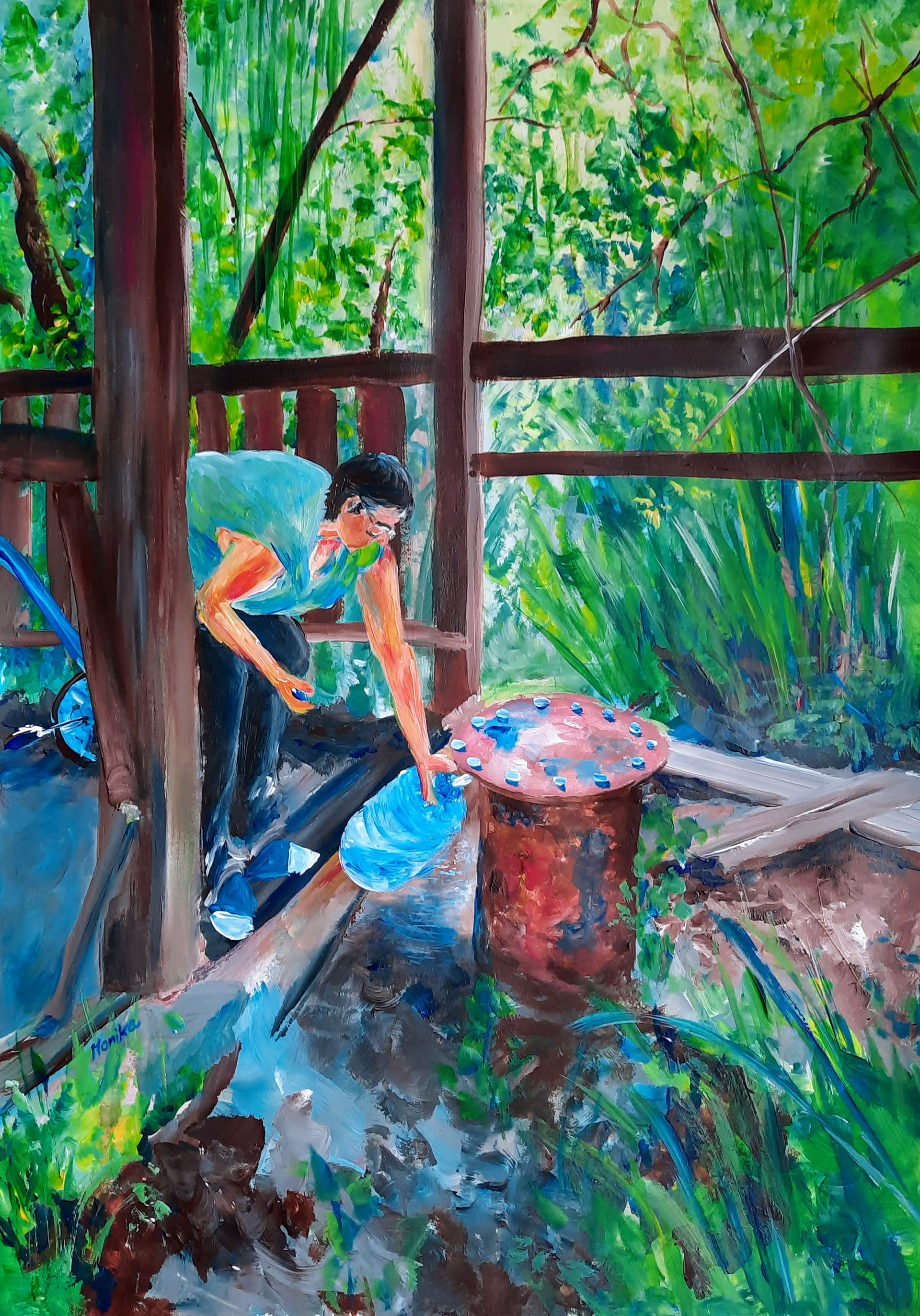 “At the water well” Monika Lorincova, 2022 Acrylic on paper, 59 x 42 cm