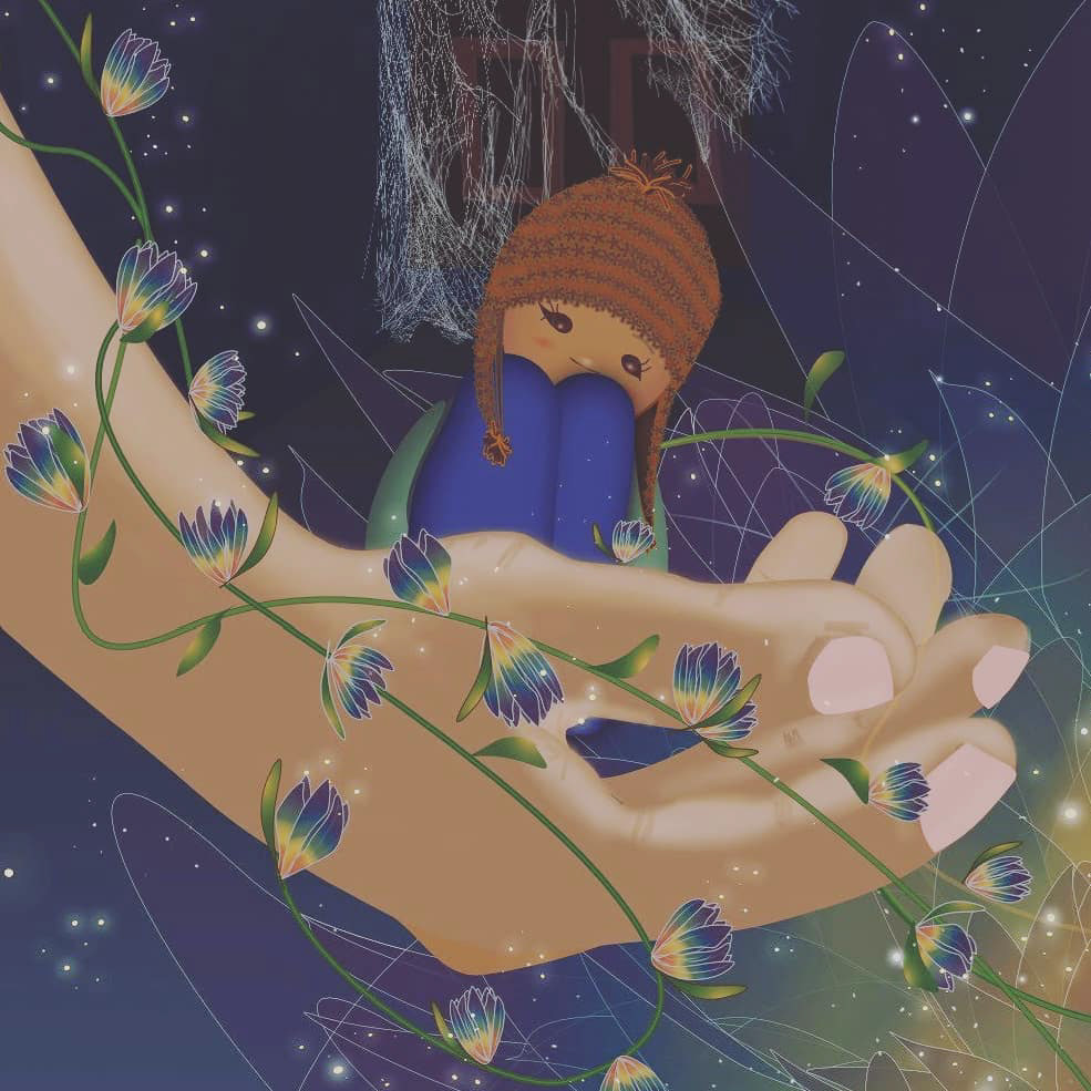 ‘’Soften Soothe Allow’’ Bibi Senthi, digital artwork, 2020 “This was created after a mindful self compassion practice during the first few weeks of lockdown. The meditation is about noticing and soothing feelings and being kind to yourself. Often I think in images rather than words when meditating.” Instagram @goodnewsfrombad