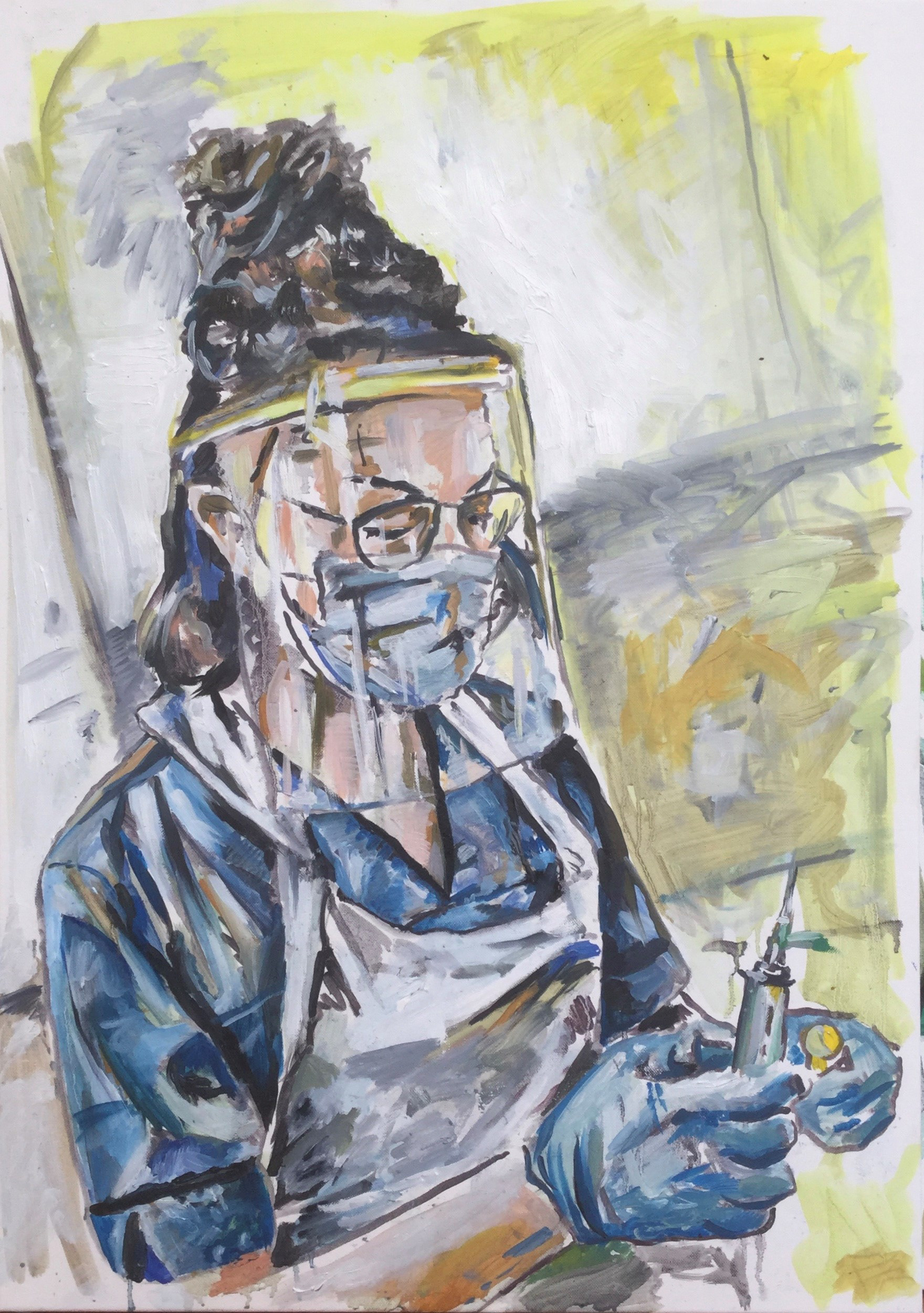 'Fede', Gareth Hughes, oils on canvas, 2020 'Fede' - portrait of one of the heroic workers on a Covid ward in Edinburgh, at the height of the first lockdown. Size of canvas - A1 scale. www.garethhughesart.com IG - @garethhughesart