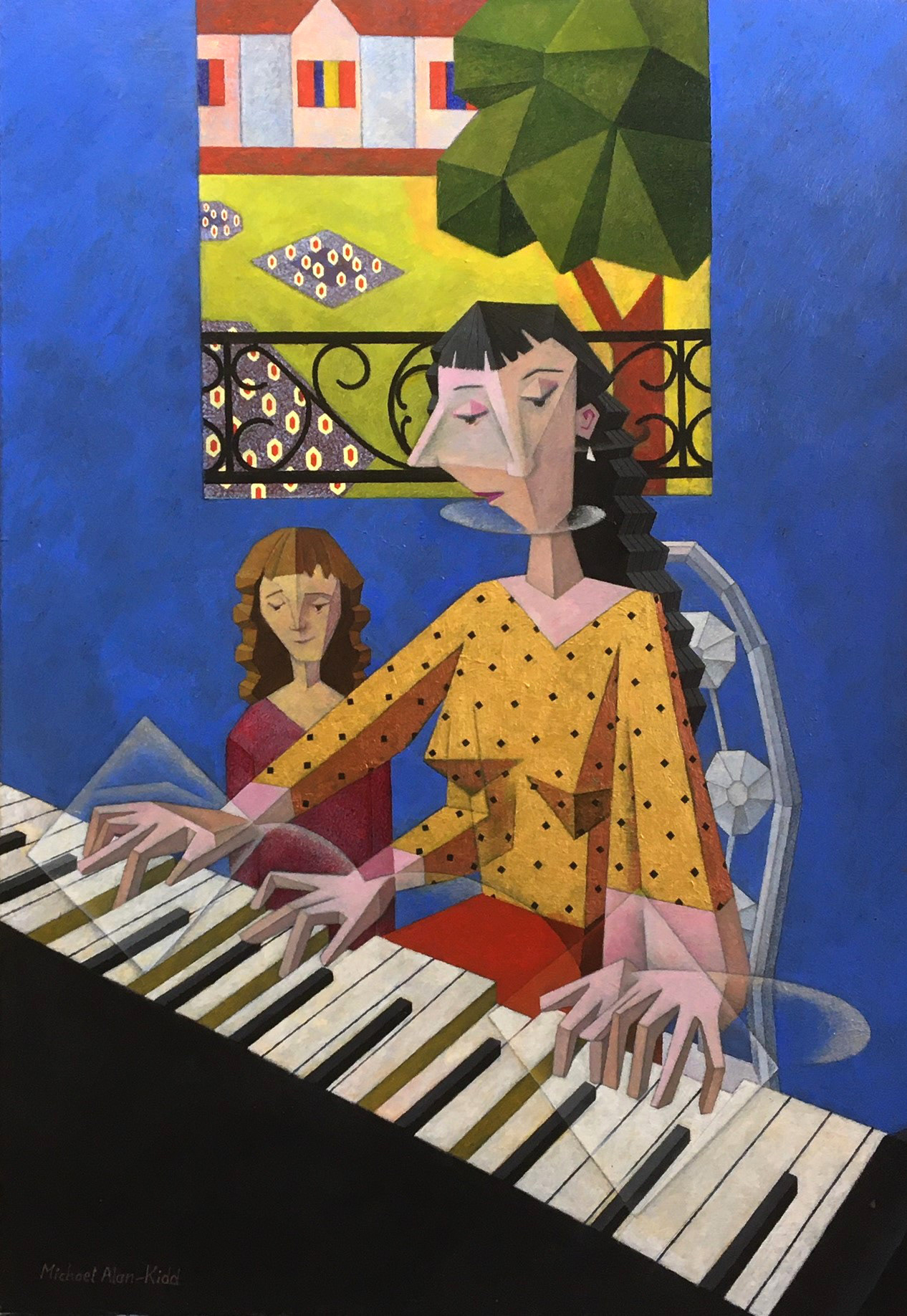 ‘’The Piano Lesson’’ Michael Alan-Kidd, acrylic, 2020 ‘’painting in the artist's 'geometric' style’’ www.michaelalankidd.co.uk