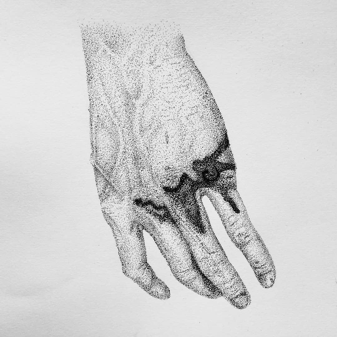 ‘’Simons Hand’’ Hannah Mallaby, fine liner, 2020 ‘’Simons hand An injury An accident An already broken mirror... Unlucky. A4 FINELINER UNIPIN 0.05 0.03 0.2’’ @Northern.cave