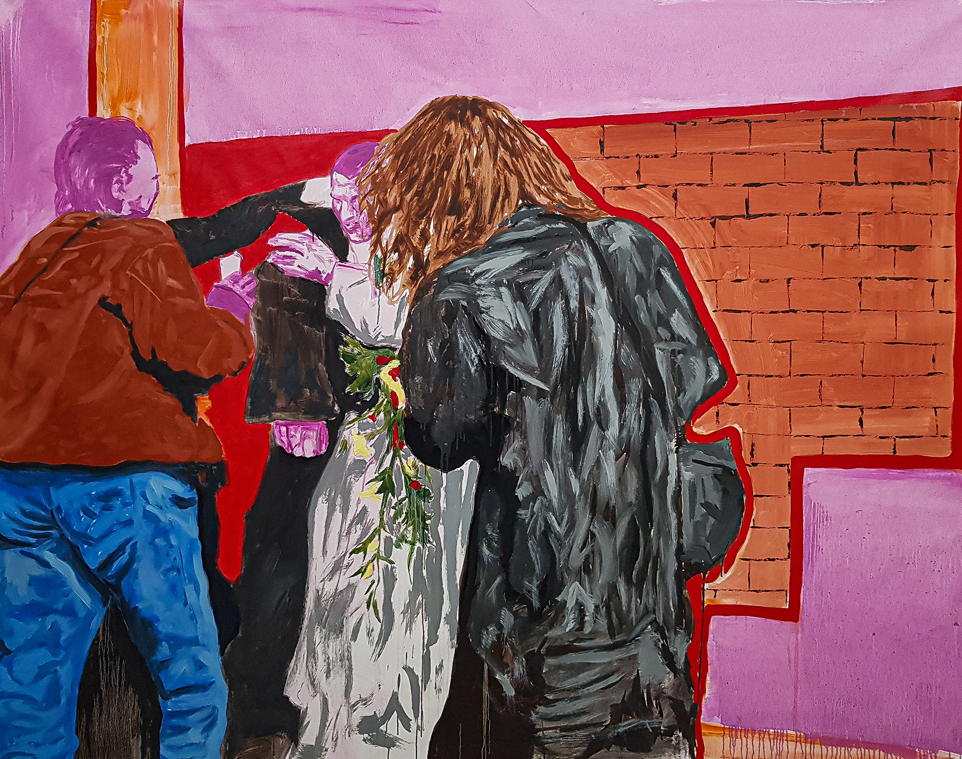 ‘’ 25/04/1992’’ Jack Hughes, oil on canvas, 2020 This year has been a very trying year for everyone, but for me the one thing I can take away from it is that it has given me more time to concentrate on my studio time. It has also steered my paintings into more sentimental subjects. The painting submitted is a very large scale painting worked from an old photograph of my parents' wedding. I found the figure with the leather trench coat and long wavy hair to be very interesting and mysterious.