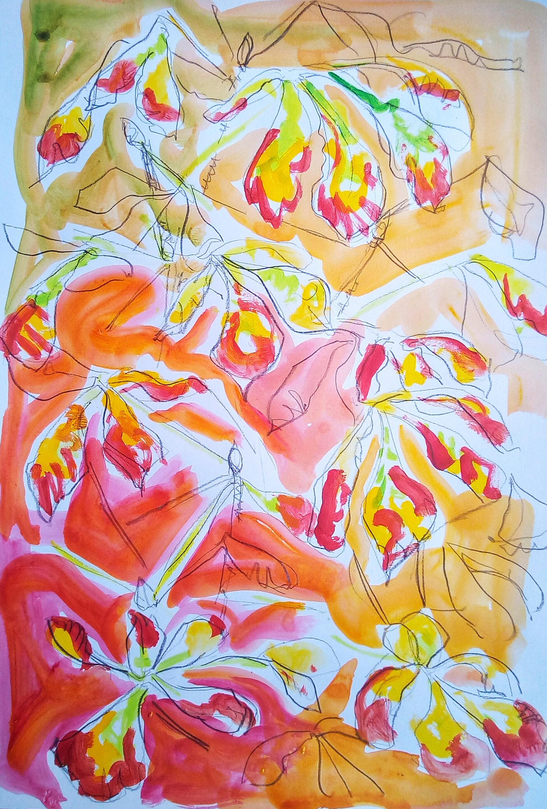 ‘’Autumn chestnut and Spring buds.’’, Nichola Bartlett, Pencil, acrylic on paper., 2020 ‘’Pencil drawing of chestnut leaves and new buds. Painted.’’ @n.bartlett.art n.bartlett.art@instagram.com