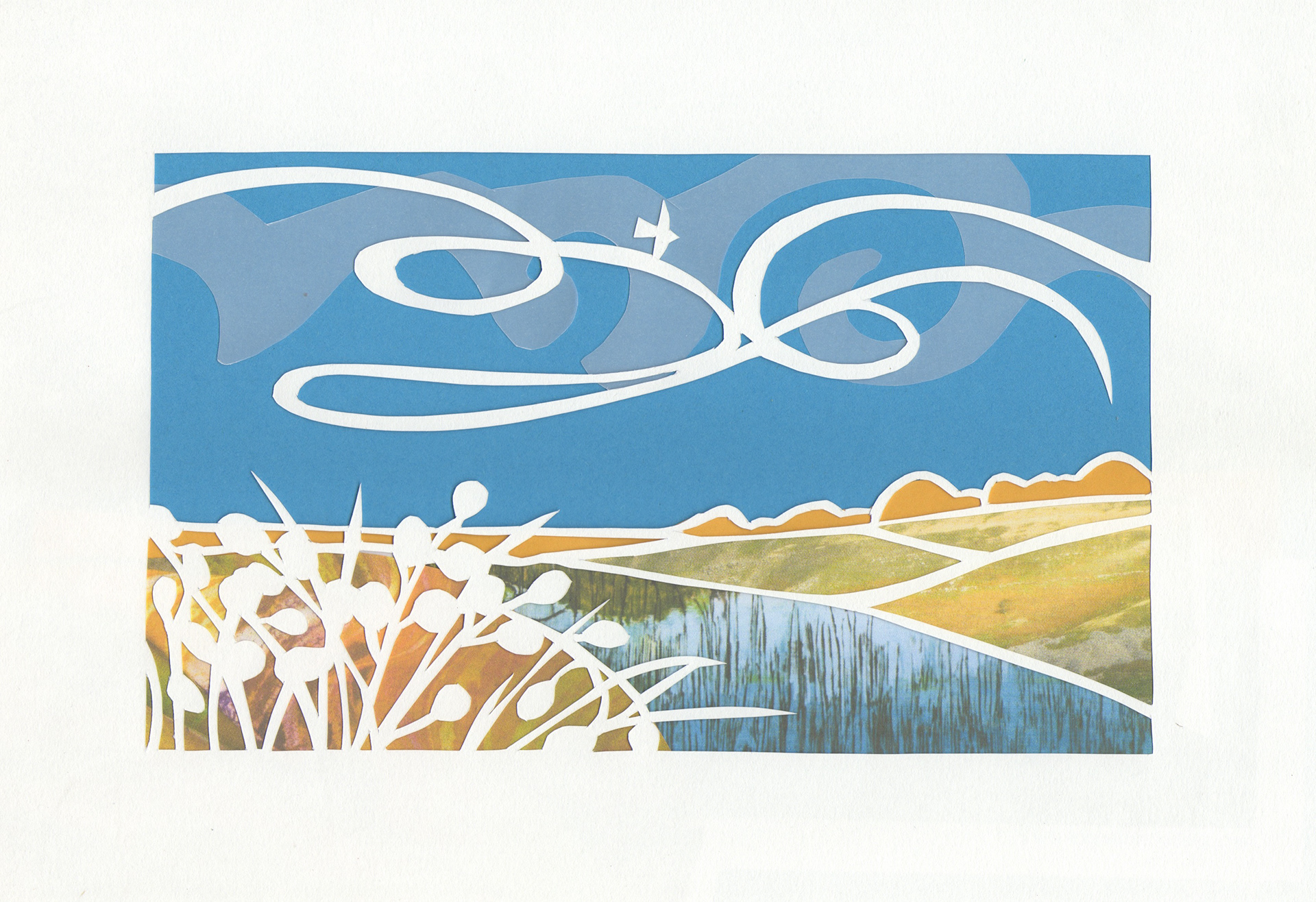 ‘’Slow river’’ Caroline Casswell, paper cut, recycled collage, 2020 ‘’With limited materials, Caroline has turned to using recycled paper, cutting it and making a collage image, each has a unique look’’ www.carolinecasswell.co.uk @carolinecasswell