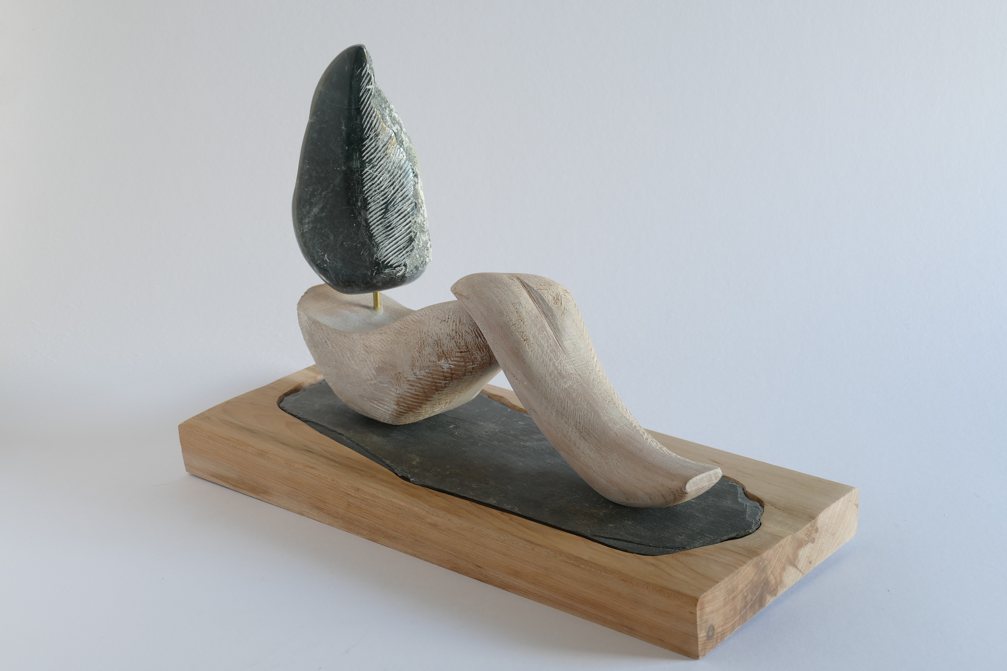 “Untitled 11/2020” Phil Cope, 2020, Sculpture “Abstract sculpture of carver soapstone and cherry wood (lime washed) on a slate base.” @philcope1 https://www.saatchiart.com/philcope