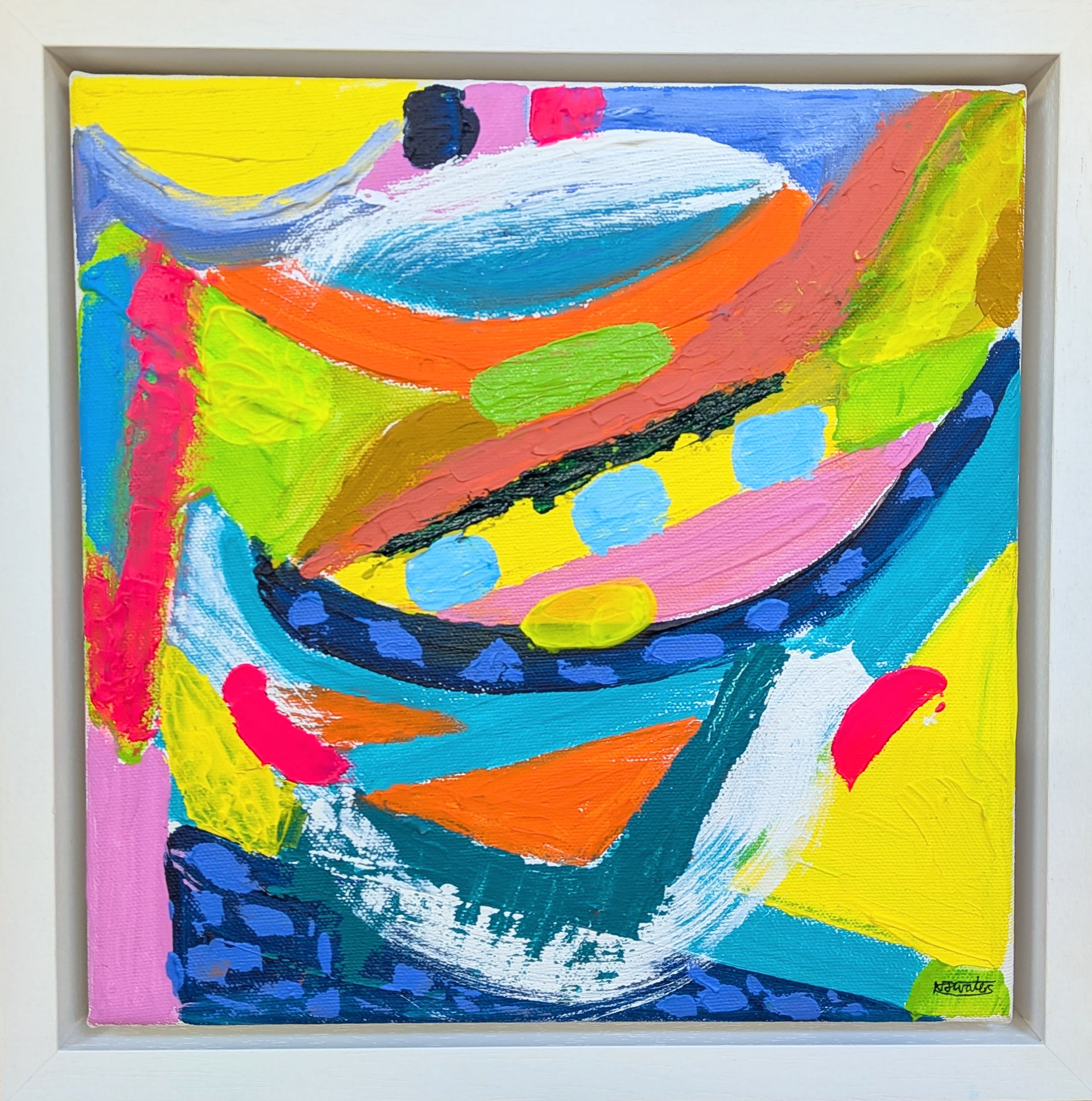 “Abstract Expressionist Painting 40” Nigel Waters, Acrylic On Canvas, 2025 “Abstract Expressionist Painting 40 is an abstract inspired by the the coast and the sea. The painting was started en plein air and then finished in the studio. I have used vibrant fauvist style colours. The painting is framed in a white wood tray frame and has been exhibited at the Penwith Gallery St Ives Associate Members Spring Exhibition 2026. The work is inspired by the abstract expressionist artists and St Ives Modernist Artists.” @nigelwatersart  www.nigelwatersart.co.uk