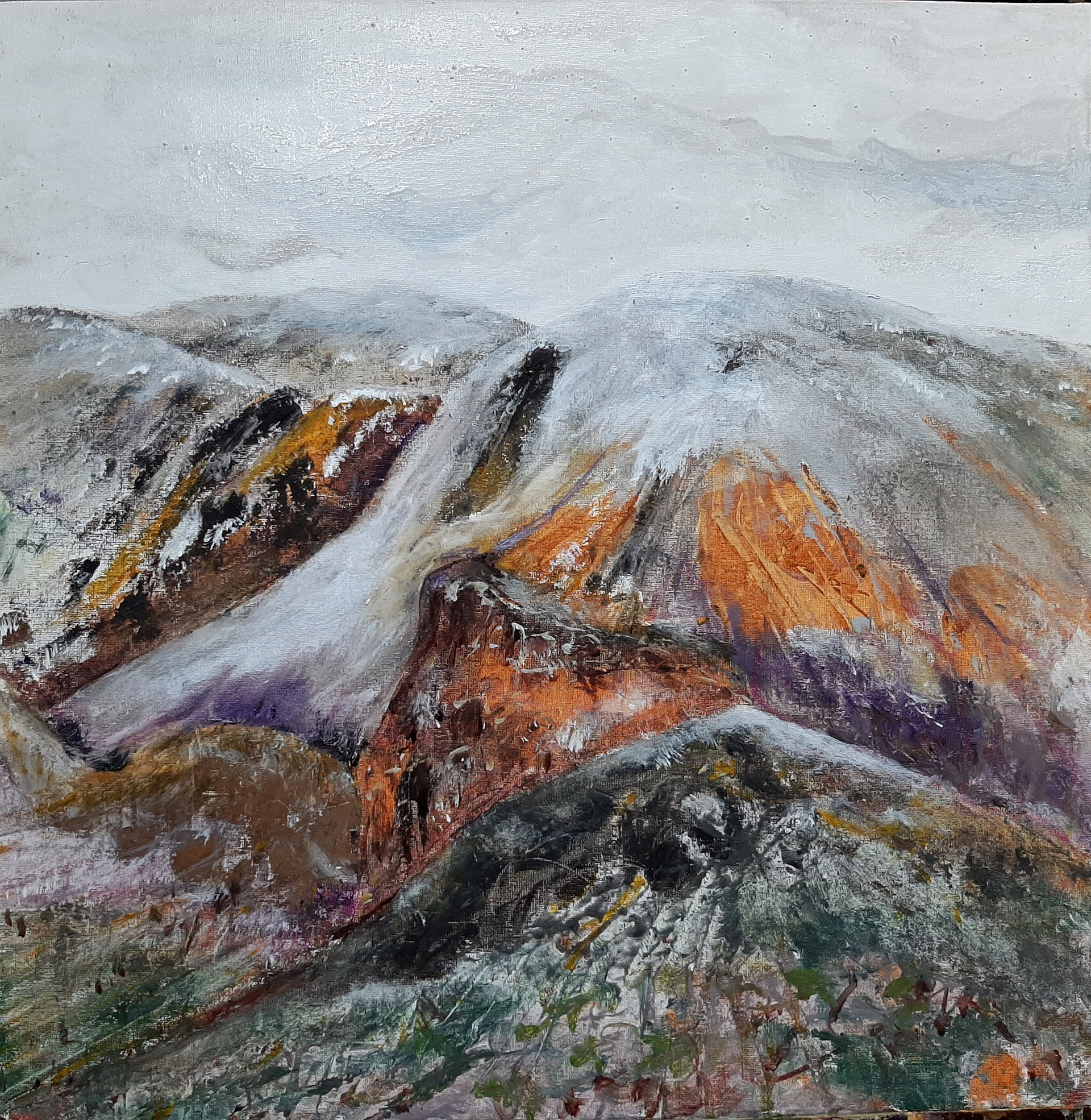 “The last glacier?”, acrylic on canvas board, h 50 cms x w 50 cms Tim Bos @timbos13 Concerns about the environment felt even more urgent during the lockdown period...how could I express my concerns? One way was to paint a beautiful image of what we may lose, and this glacier I saw in Switzerland came to mind....