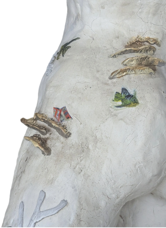 “Rebirth – Sculpture” Alexis Moore, Upcycled underwear mannequin. Paper Mache, clay & paint, 2023 “I am particularly drawn to the idea that the sea reclaims what we leave behind— a concept that feels haunting, beautiful, and deeply symbolic. This theme offers a vast range of interpretations, from mystery and decay to fantasy and rebirth.” https://revampartstudio.com/ 