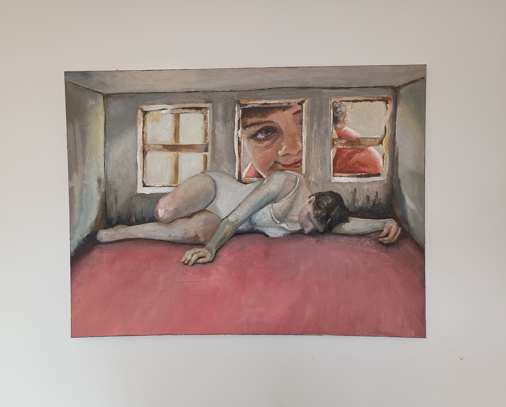 “Doll house” Mike Lang, Oil on canvas, 2026 “Portrait and figures with a surreal feel and combination of muted and bright” @mikelangartist
