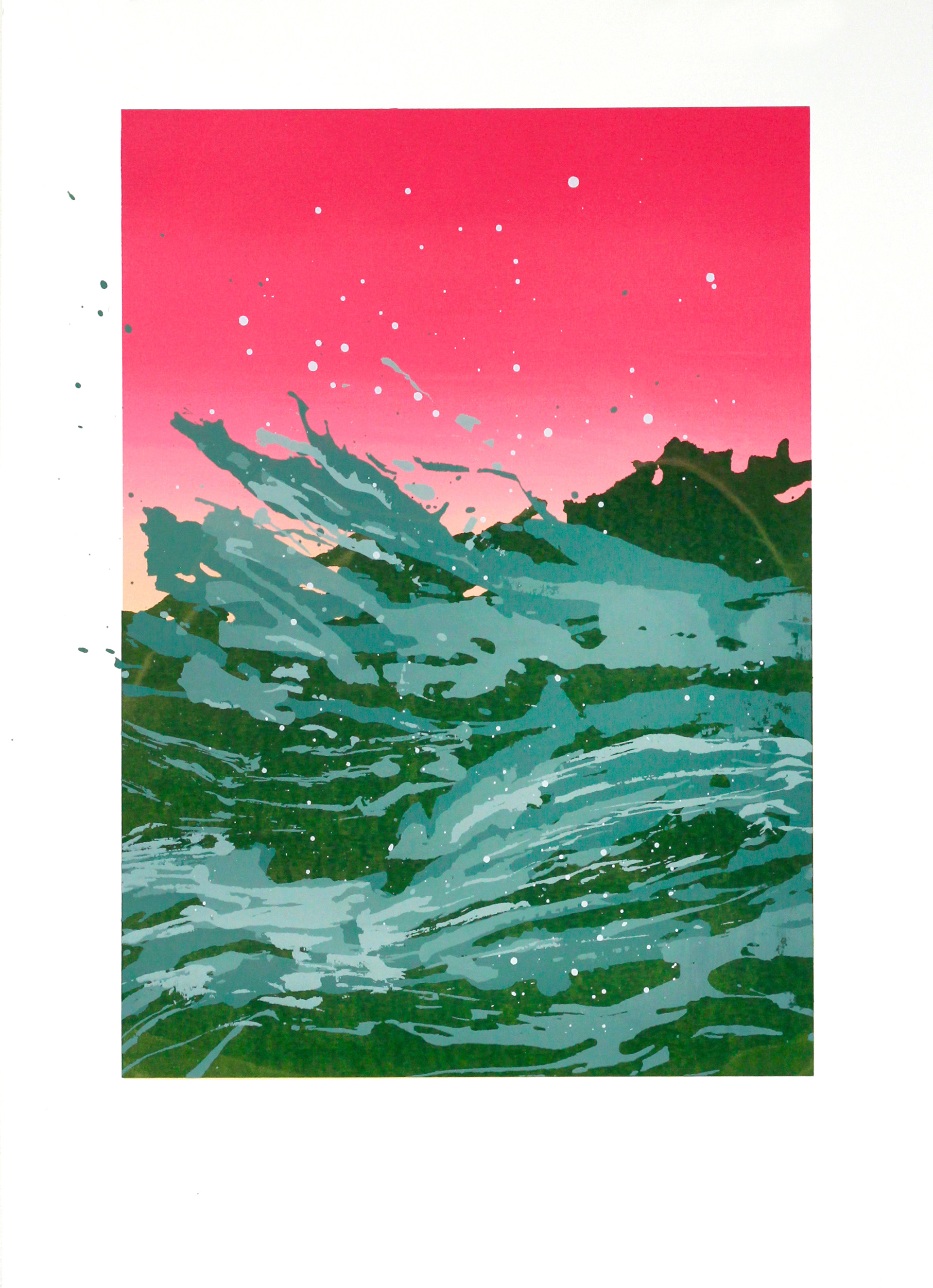 ‘’Wild Waves’’ Stuart York, silkscreen print, 2020 Stuart York makes prints with bright colours and dull humour. The aim is to bring fresh air, sunshine vibes, and a splash of something slightly sinister to the paper. York gets inspired by dreaming of fantastic tropical places, by controlled urban lines and chaotic organic shapes. Bright colours, clean lines, and messy fillings. He hopes to inspire viewers to imagine their own narrative in the scenes created, a world of nostalgic colour. Whilst incarcerated indoors he dreamt of faraway places, luscious lands, and an ocean odyssey. The piece WILD WAVES was created from the driest of objects; books were slow roasted in the oven until crispy and warped, enabling York to create erratic marks full of movement, energy and fury. The image submitted is a digital plan of a silkscreen print. www.stuartyork.com @stuyork_stuyork #art #artist #2020exhibition #stuartyork