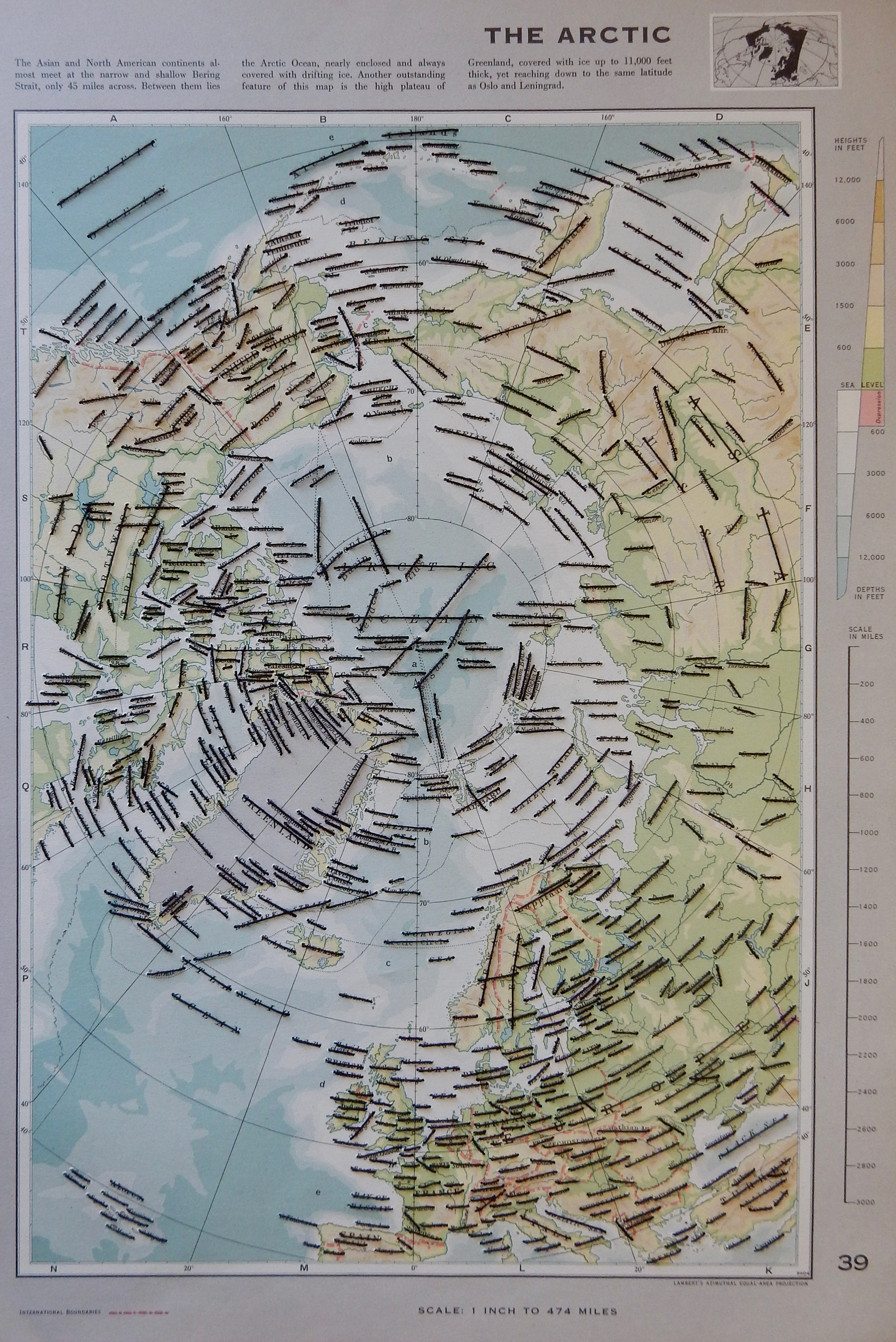 ‘’Redacted Map of the North Pole.’’ Grant Lambie, Black thread sown though map. Reader Digestive, Complete Atlas of The World., 2020 As countries fight over who owns parts of the North Pole, I wanted to see what it looked liked with all the names taken away. So here is the North Pole owned by no one. 26cm x 39cm
