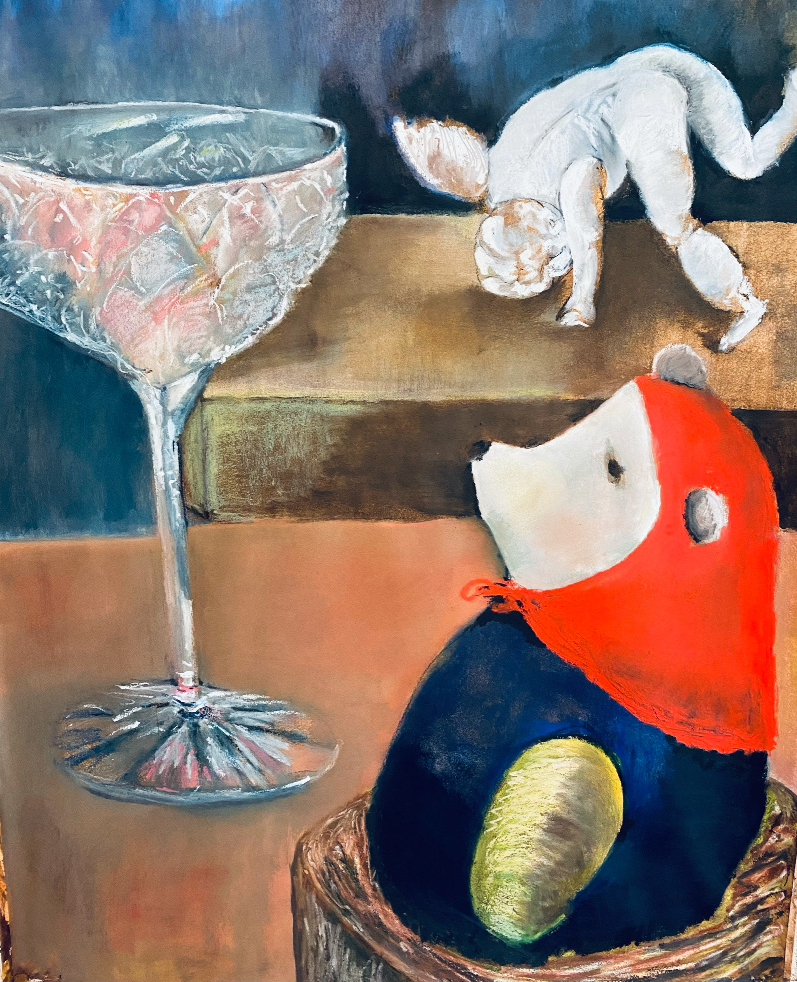 “Objects in conversation- Enfatuation”, Mixed - oil pastel, oil bars, ink and charcoal, 60cm w x 84 cm w Adriana Rabinovich adriana3524.wixsite.com This is from a series of drawings where objects engage in dialogue.