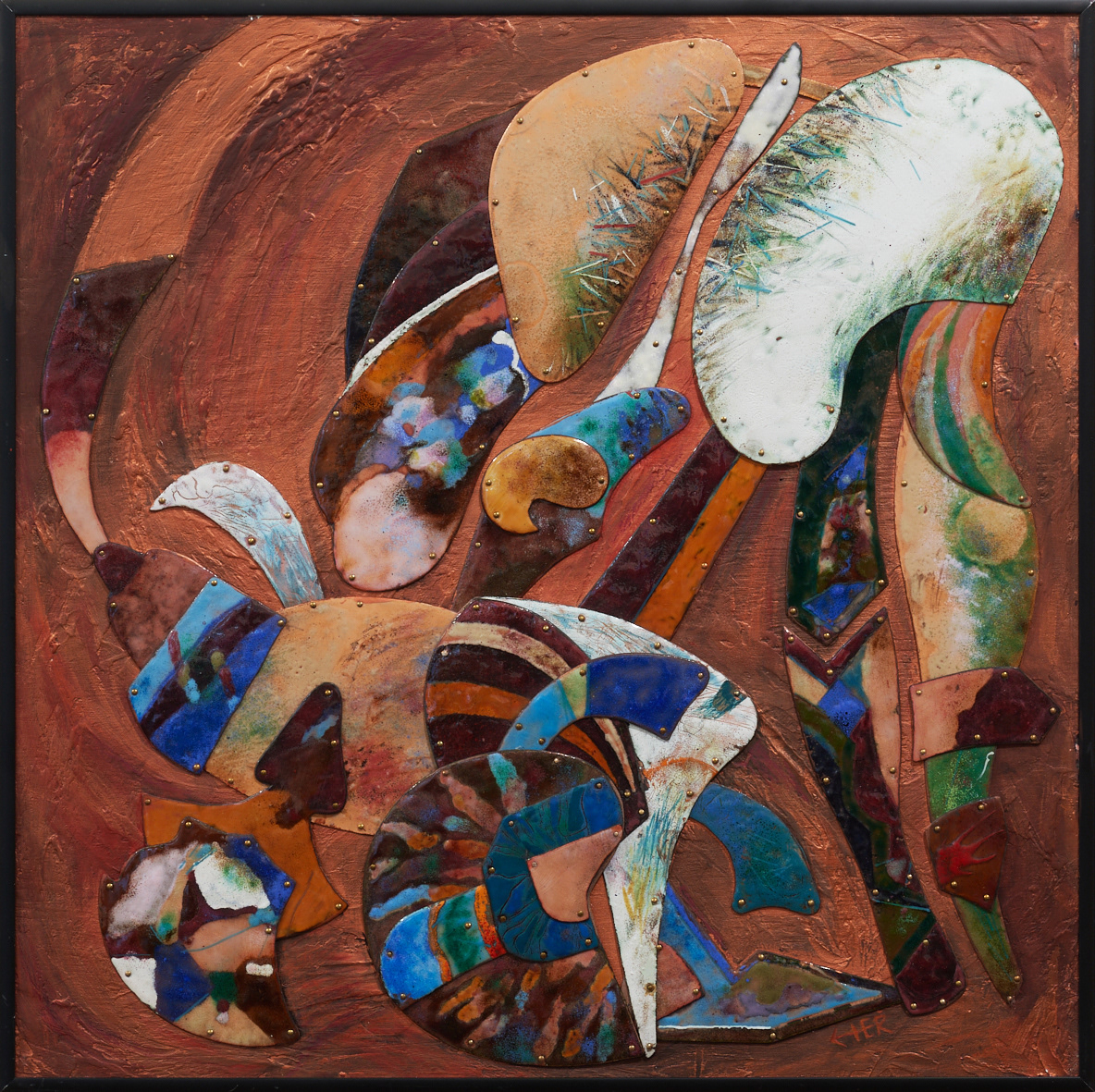 Voda, smalt na mědi, 50 x 50 cm