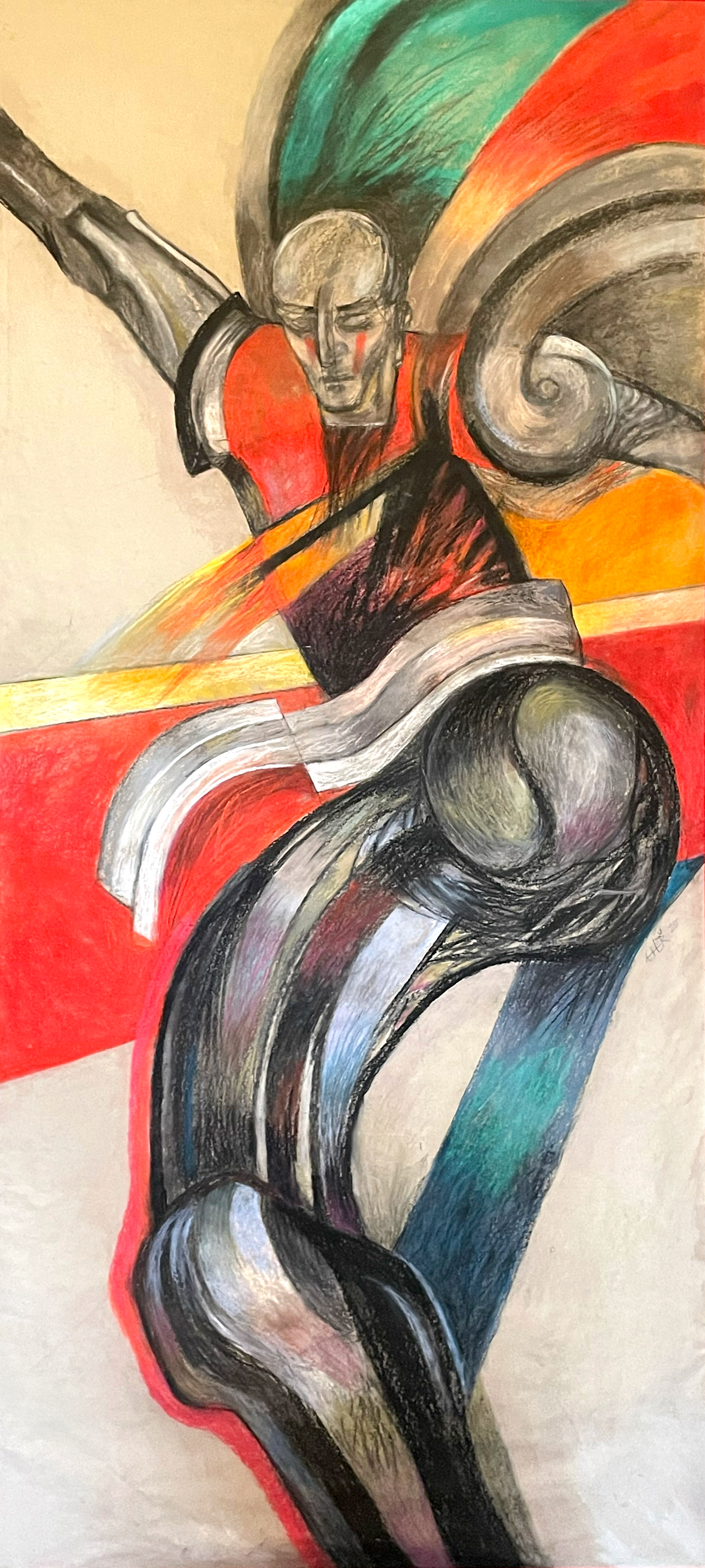 Ukřižování pastel na papíře, 200 x 90 cm