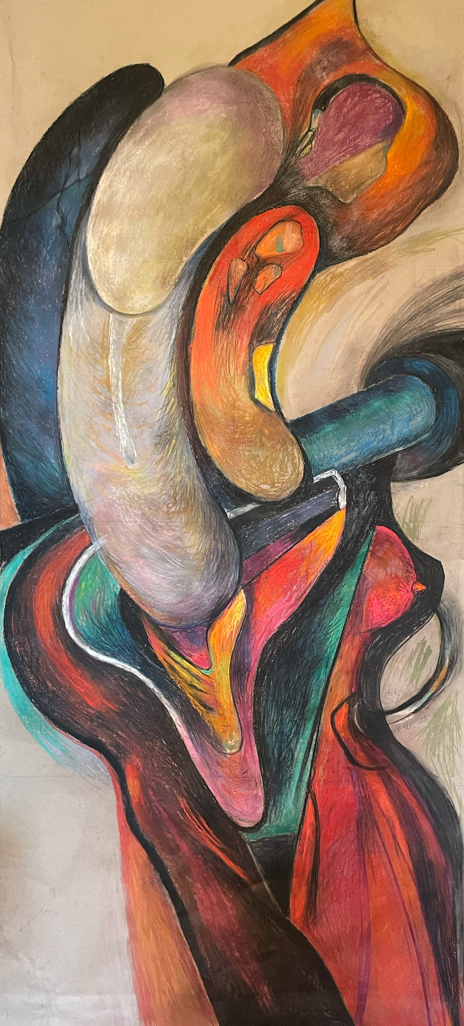 Pokušení, pastel na papíře, 200 x 90 cm