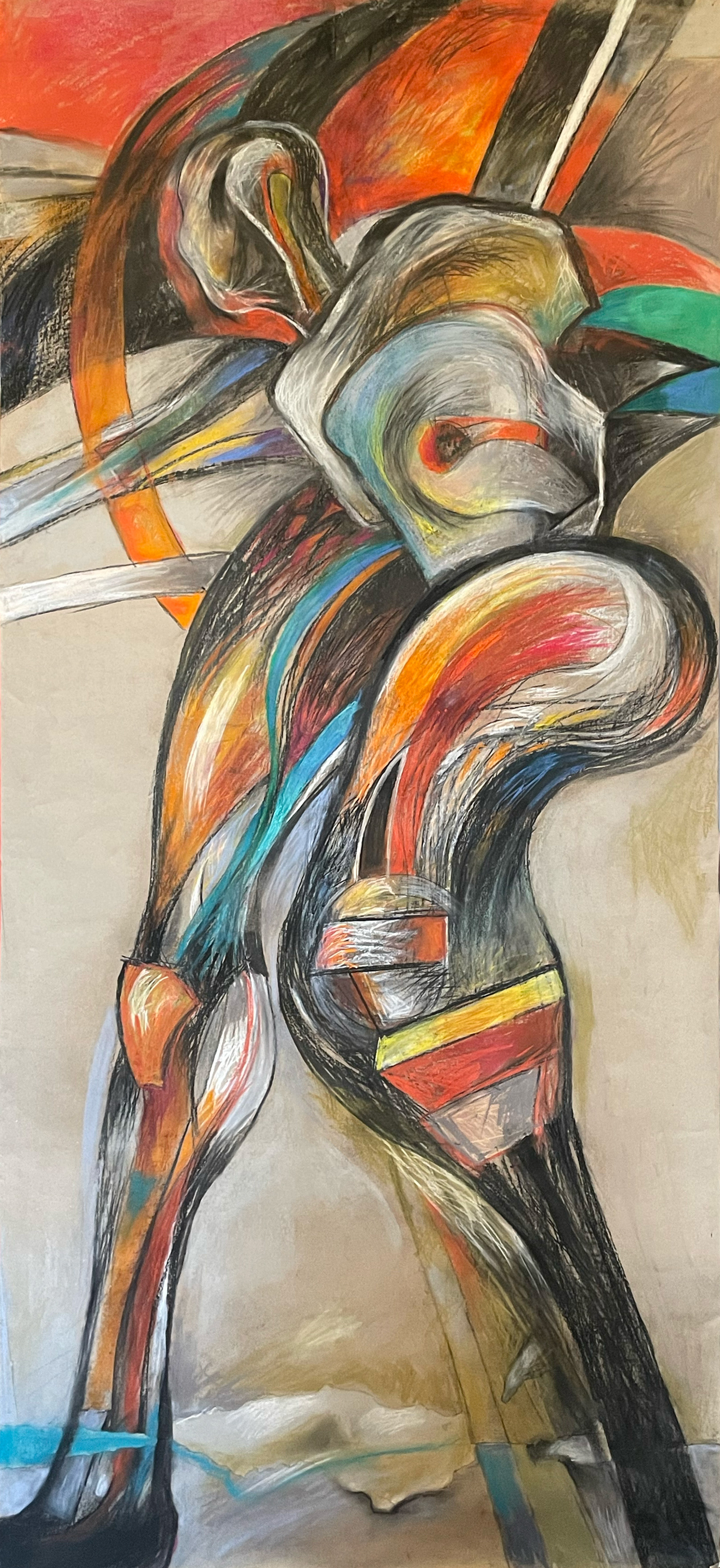 Chodec, pastel na papíře, 200 x 90 cm