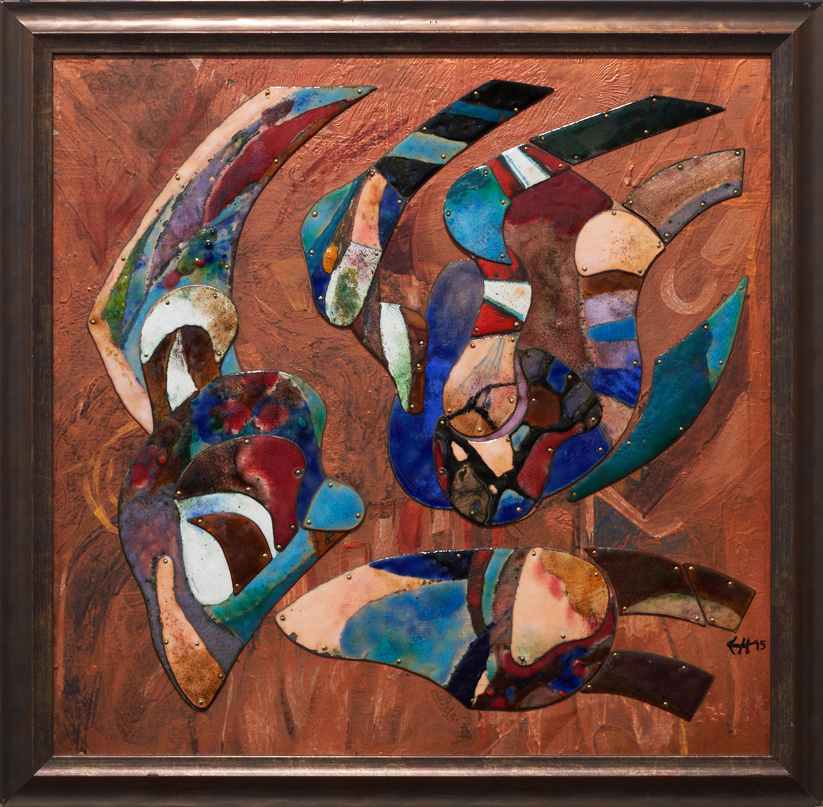 Vzduch, smalt na mědi, 50 x 50 cm