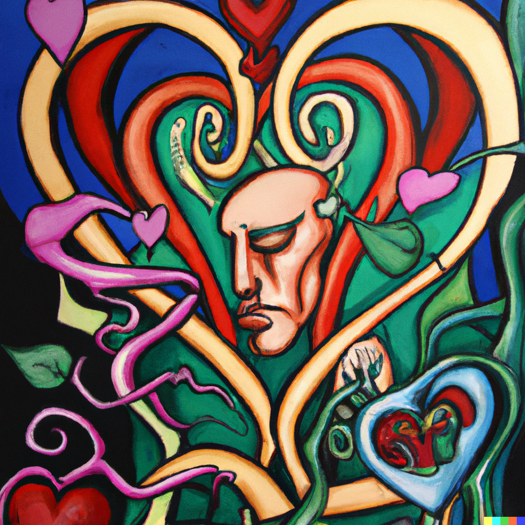 what does love feel like, abstract, painted by lonely, heartbroken old man on illegal psychedelics