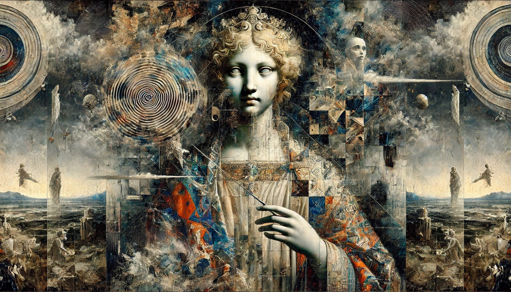 I like the slightly uncomfortable feel of this one. It is glitchy and broken. Smaller faces and figures lurk in the background. Less absurd than some of the others but visually stimulating for sure.