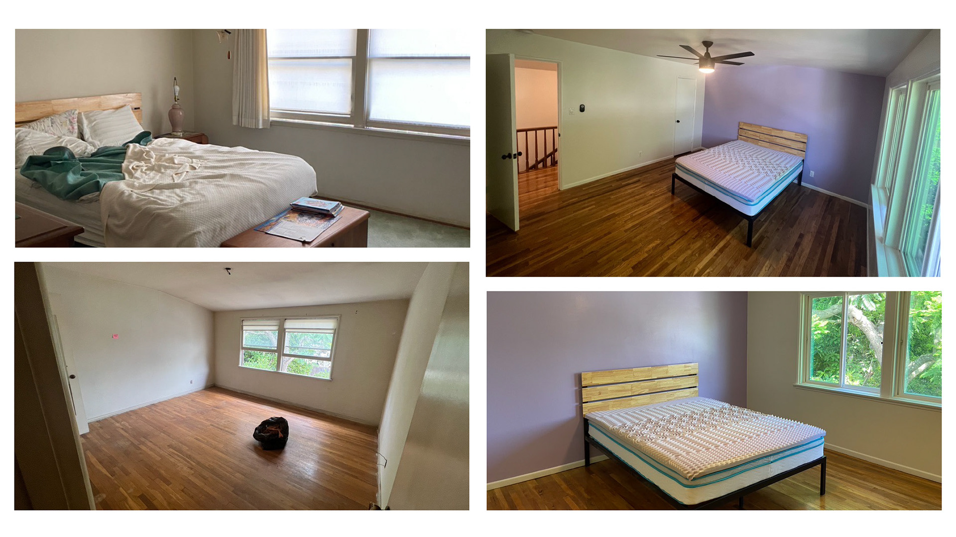 Before and After (Master Bedroom) - Wall Patch, Fresh Paint, New Windows and Ceiling Fan