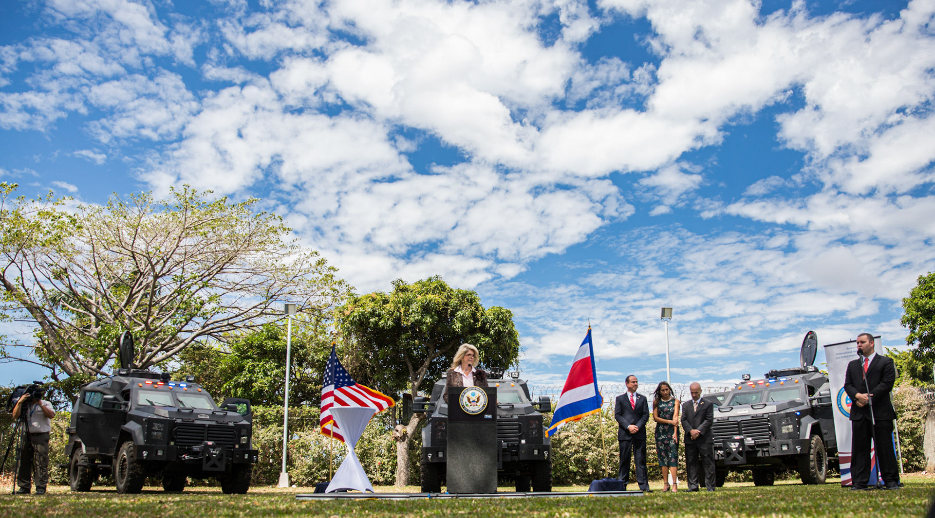 U.S. Ambassador to Costa Rica Sharon Day presenting a donation of armored vehicles to the Costa Rican government.