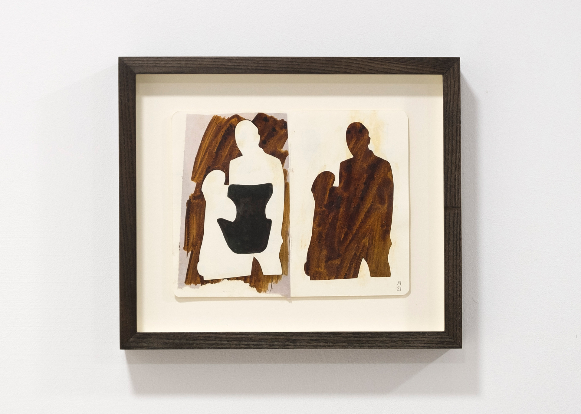 Nick Grellier, Animal Magnetism, 2021 Ink and collage on paper. Ash box frame finished in wood stain and thinners 25 x 21.3 x 3.6 cm (framed)
