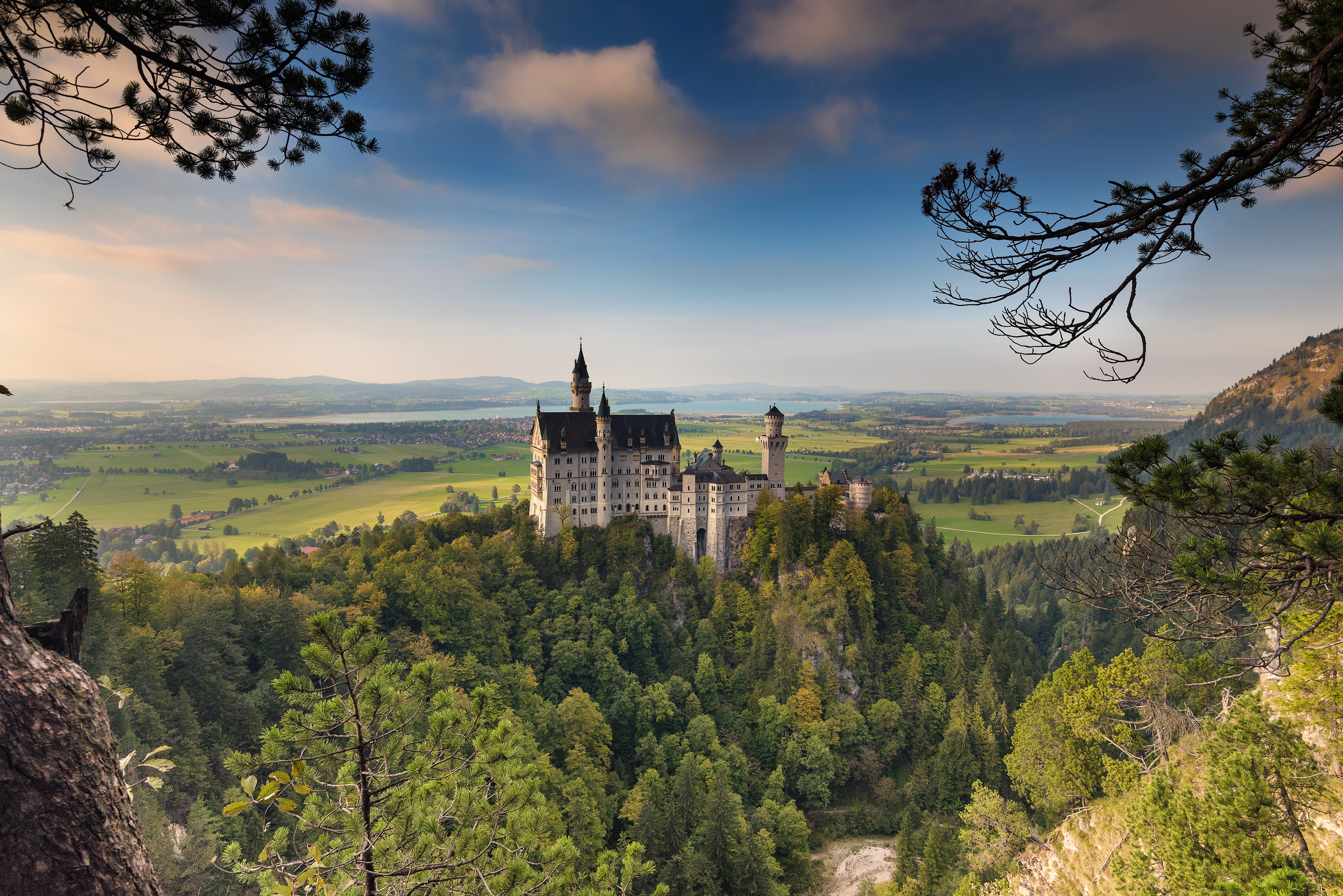 Neuschwanstein Castle, the fairytale fortress of King Ludwig II, perched high among the Bavarian Alps and overlooking the Hohenschwangau valley