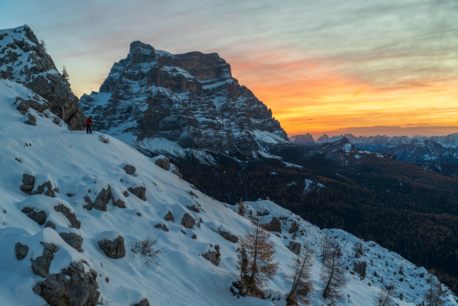 A beautiful sunrise after sleeping in a bivouac.