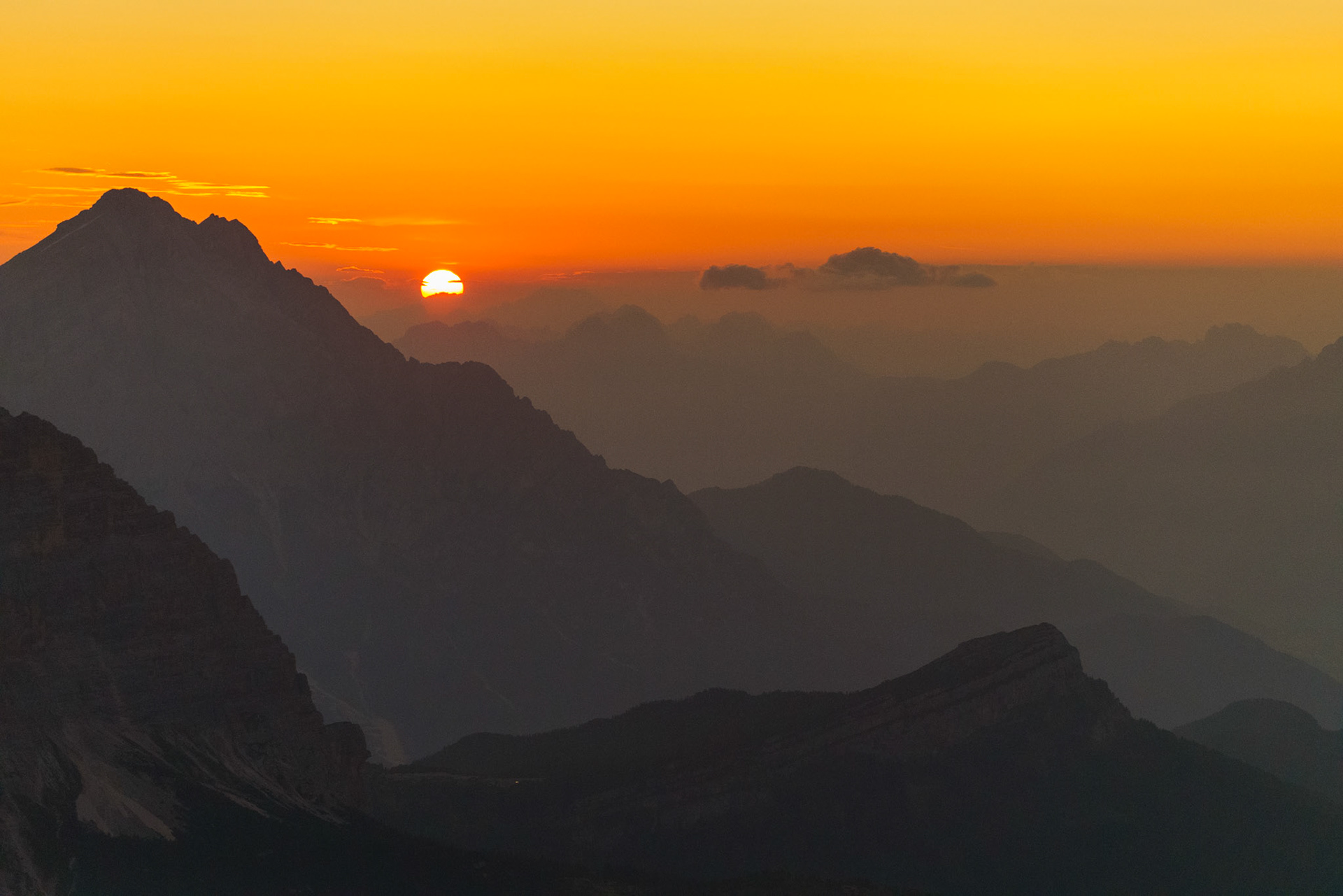 A sunrise from the top of the Monte Civetta, Dolomites