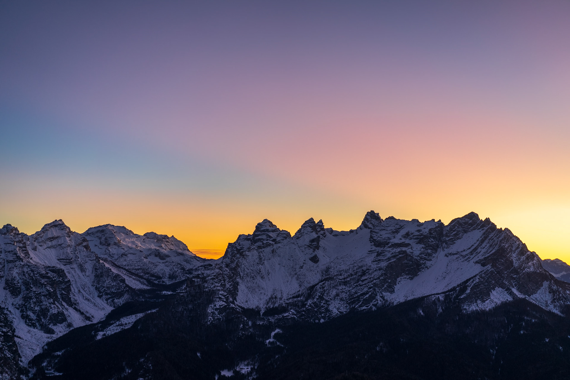 A kind of aurora, but it is only a blue hour, Dolomites, Italy