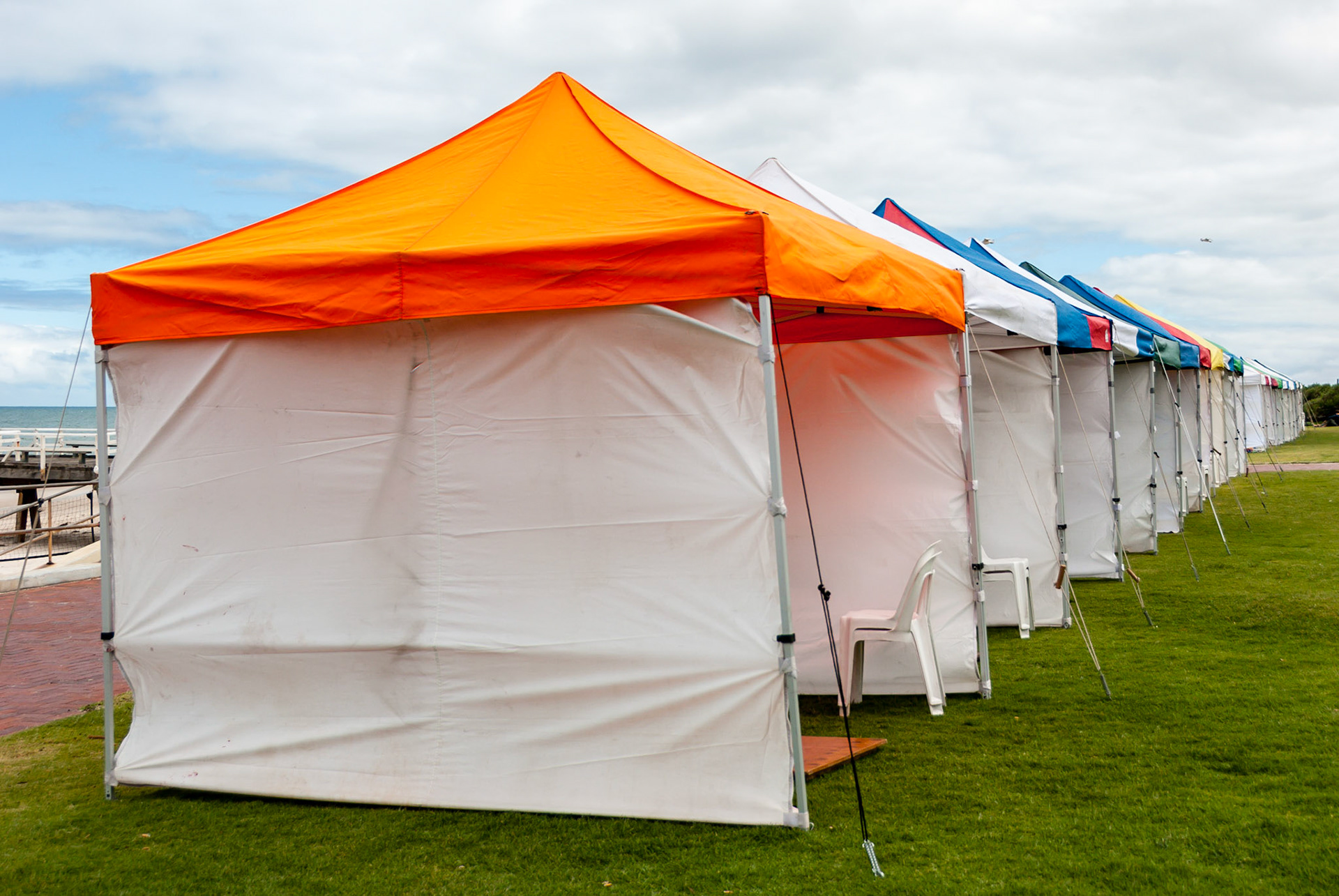 The tents were set up ready for a market.