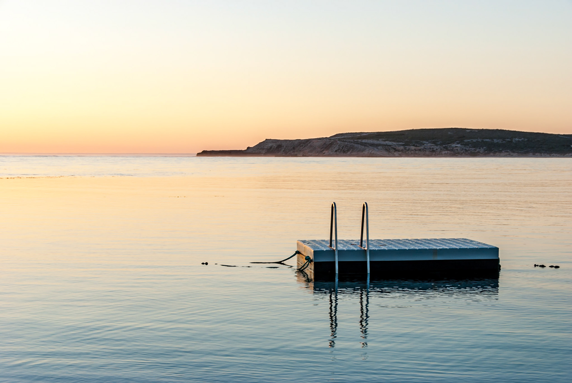 Sunset at Elliston in South Australia. Kids play on this pontoon in the summer.
