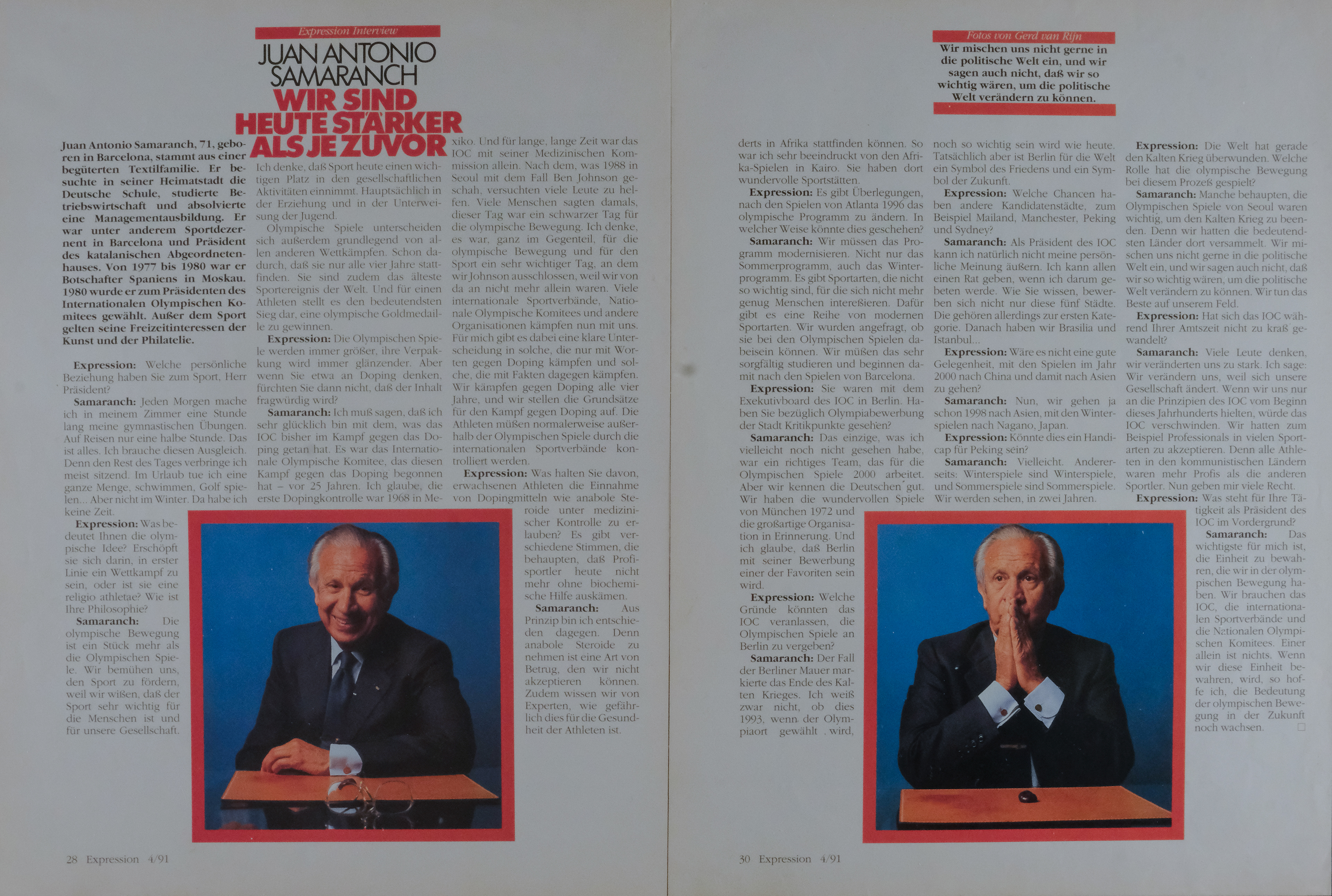 Juan Antonio Samaranch für Expression, Lausanne 1991