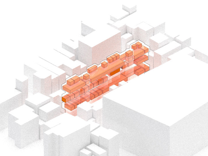Horizontal and Vertical volumes interweave with each other, and create a variety of spaces