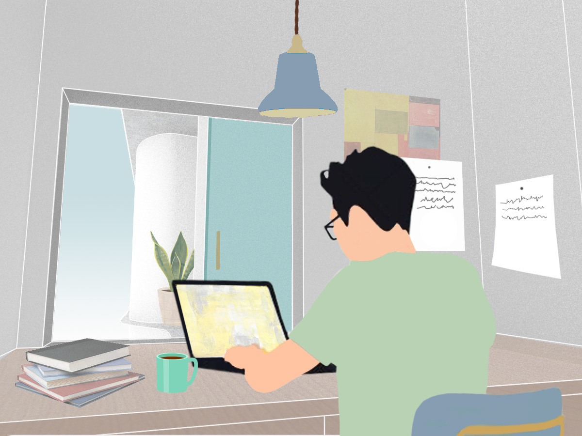Concentrate on your work with the plants in the next room and the outside in the background
