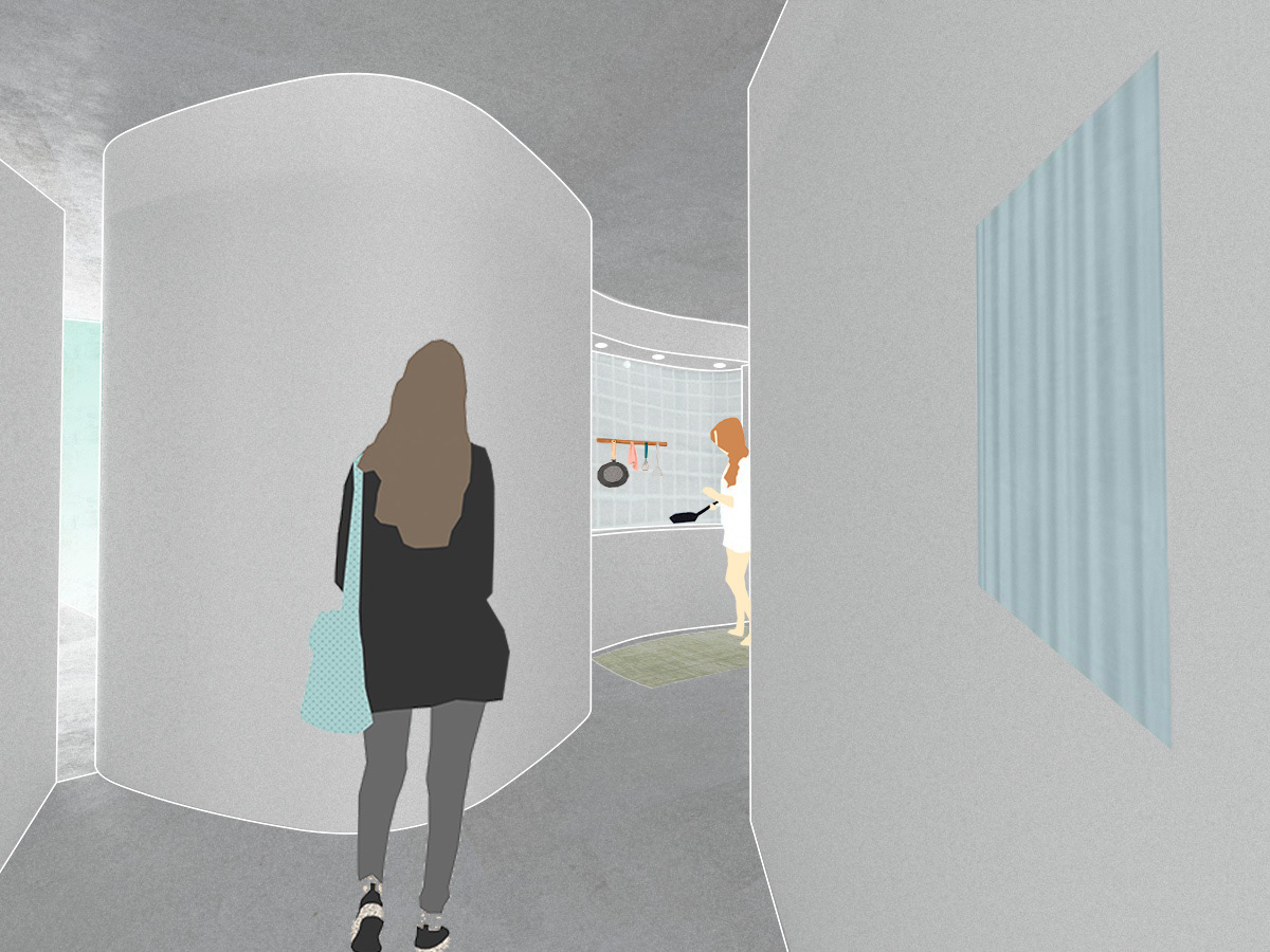 When you come to your friend's room, you are led to the back by a curved wall.