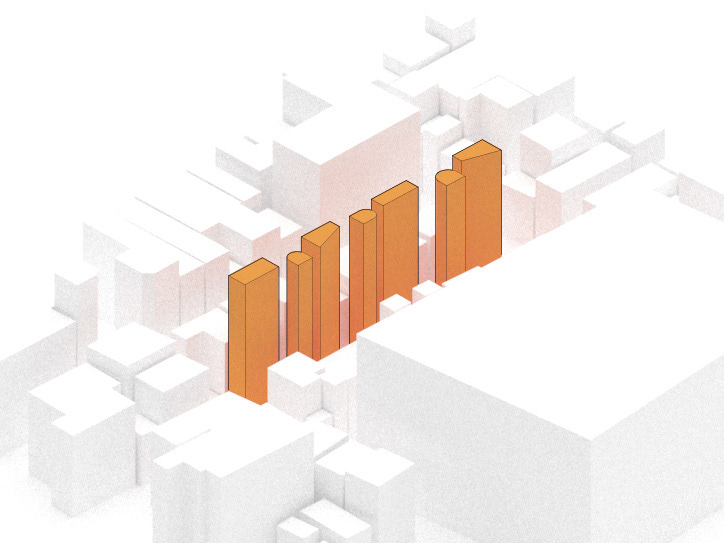 Split the narrow site into multiple rectangles, and create volumes