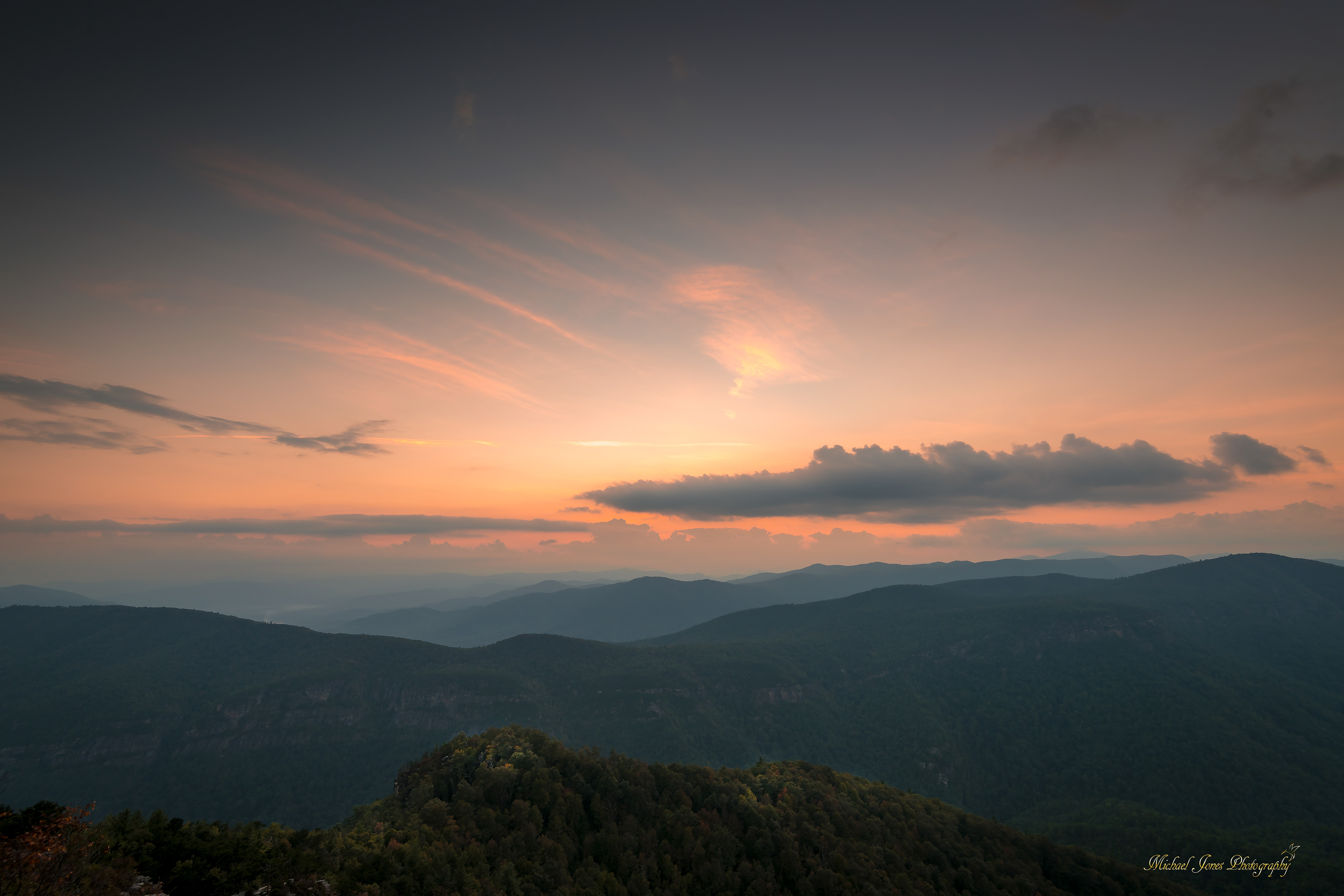 Sunset from Table Rock Summit (due west) - Linville Gorge, NC