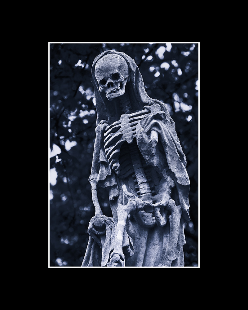Baroque sculpture "Death" (a skeleton in a cloak) at the former plague cemetery in Merseburg.