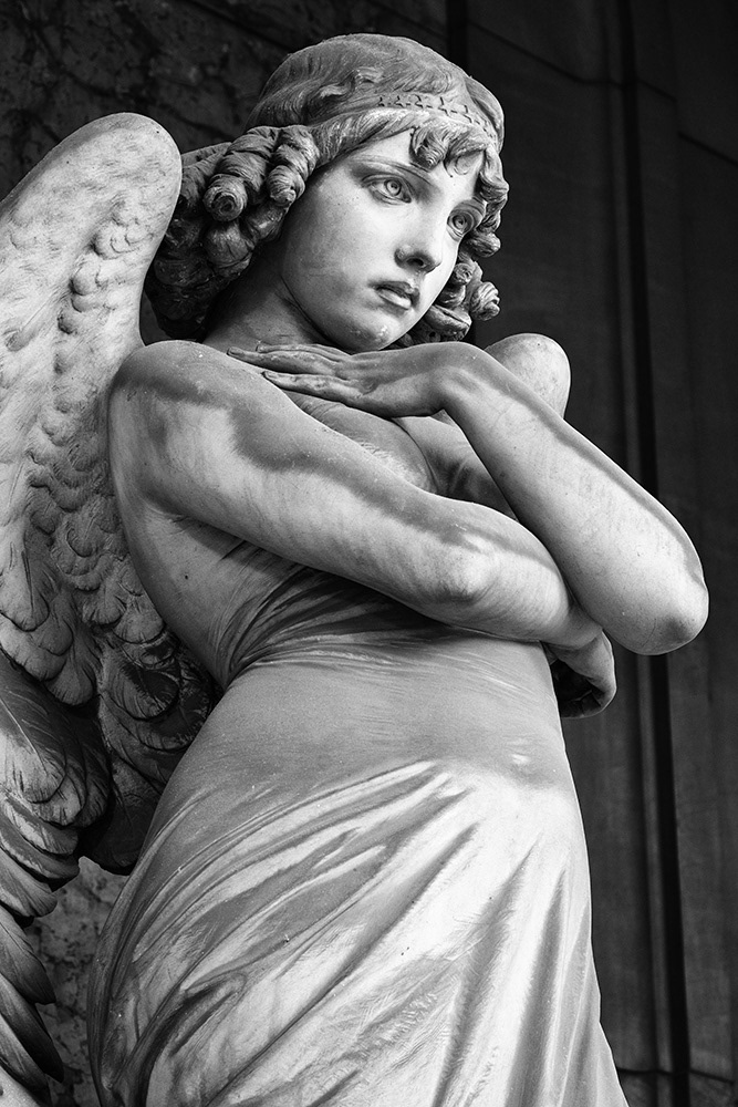 Angel sculpture: The design of the arms, neck and head is admirable, as is the expression full of suffering from ideal face.