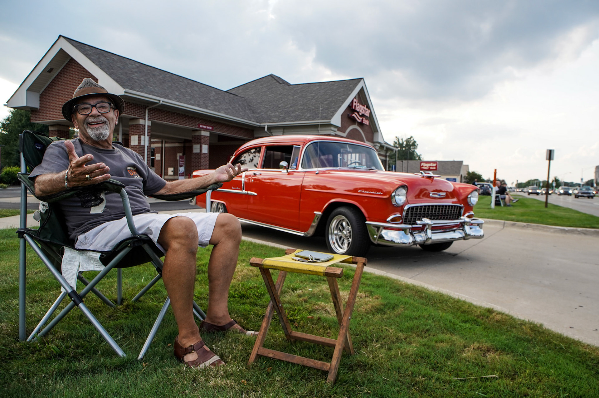 Tim Horst, 73, of Ferndale brings out his 1955 Chevy 210 to Woodward Avenue in Royal Oak on Thursday, August 19, 2021. The Woodward Dream Cruise, the world's largest one-day car event is returning after taking a break due to COVID-19.