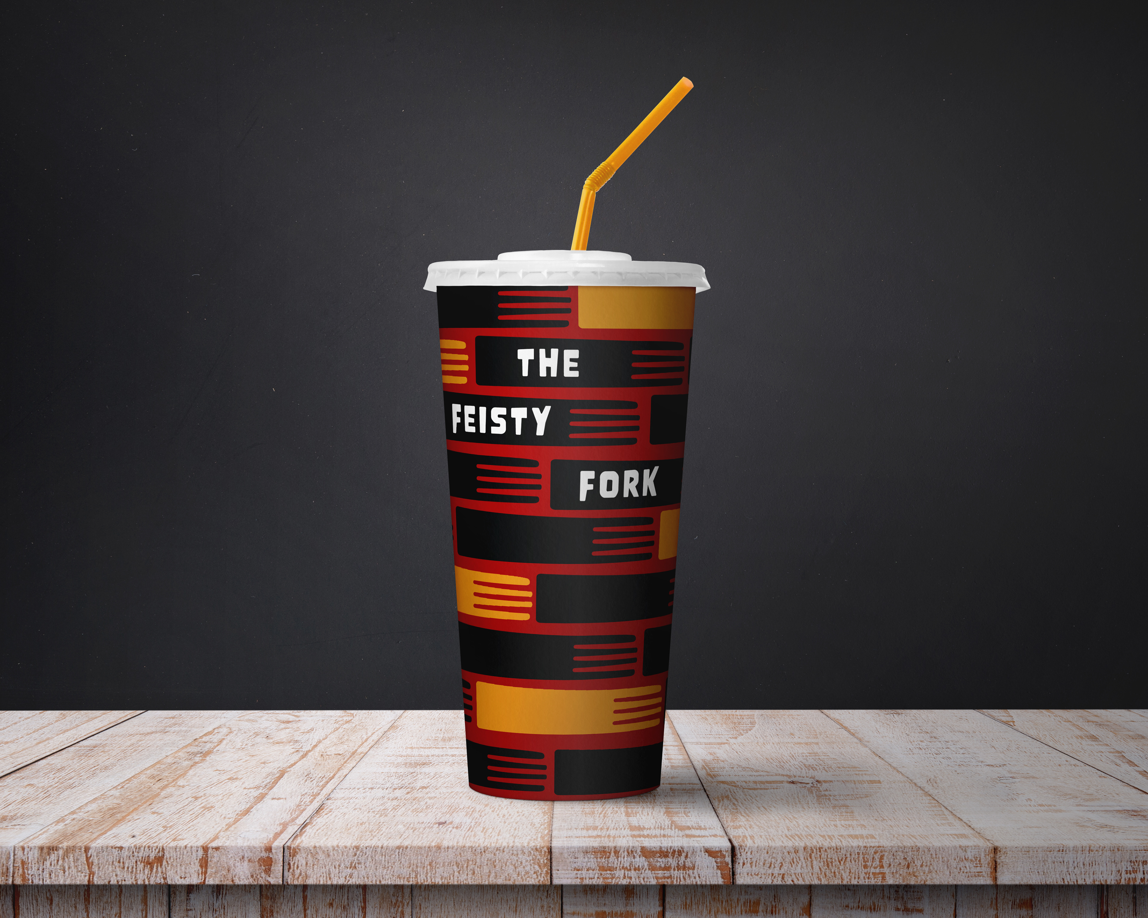 Takeout cup created with the truck branding.