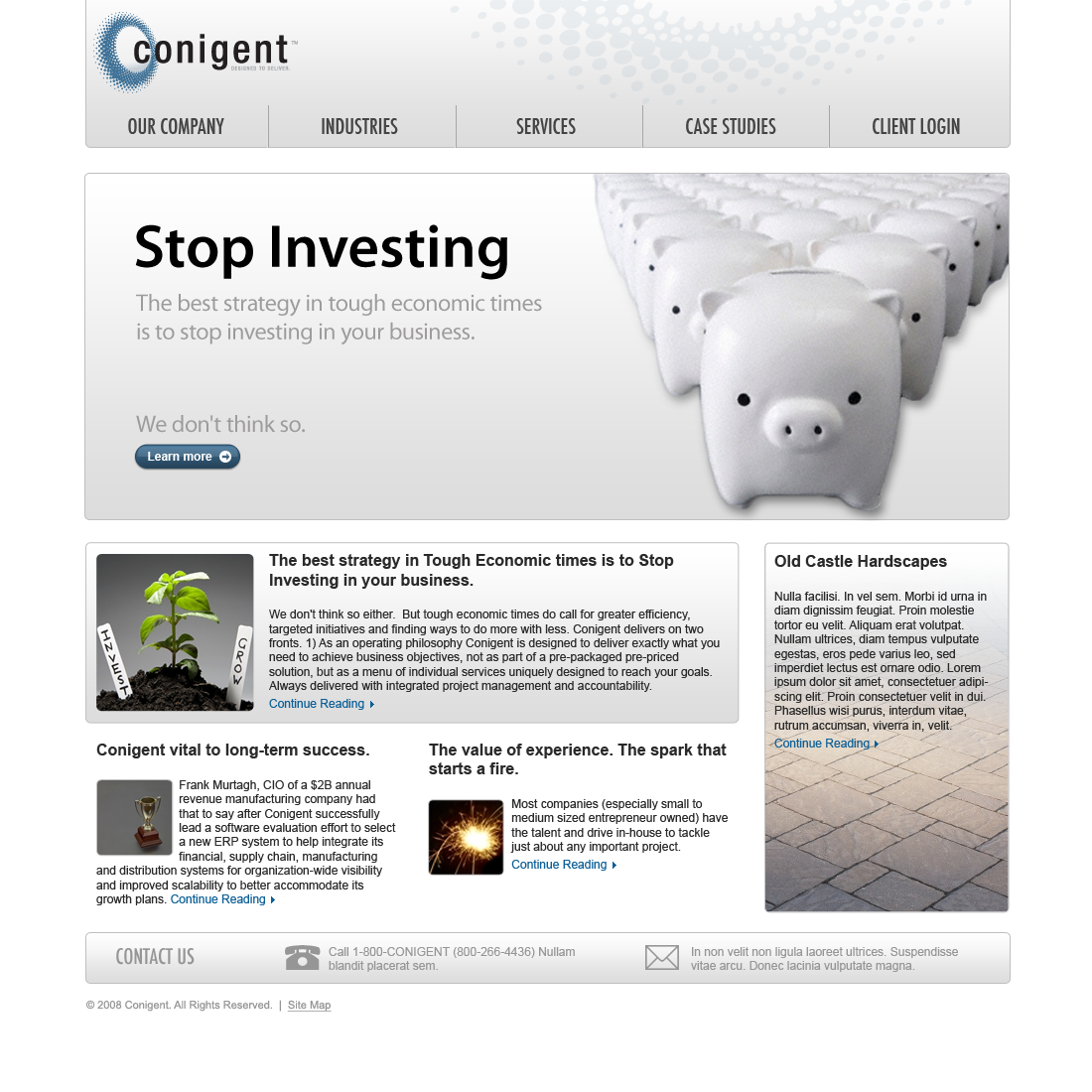 Splash page for an investing firm