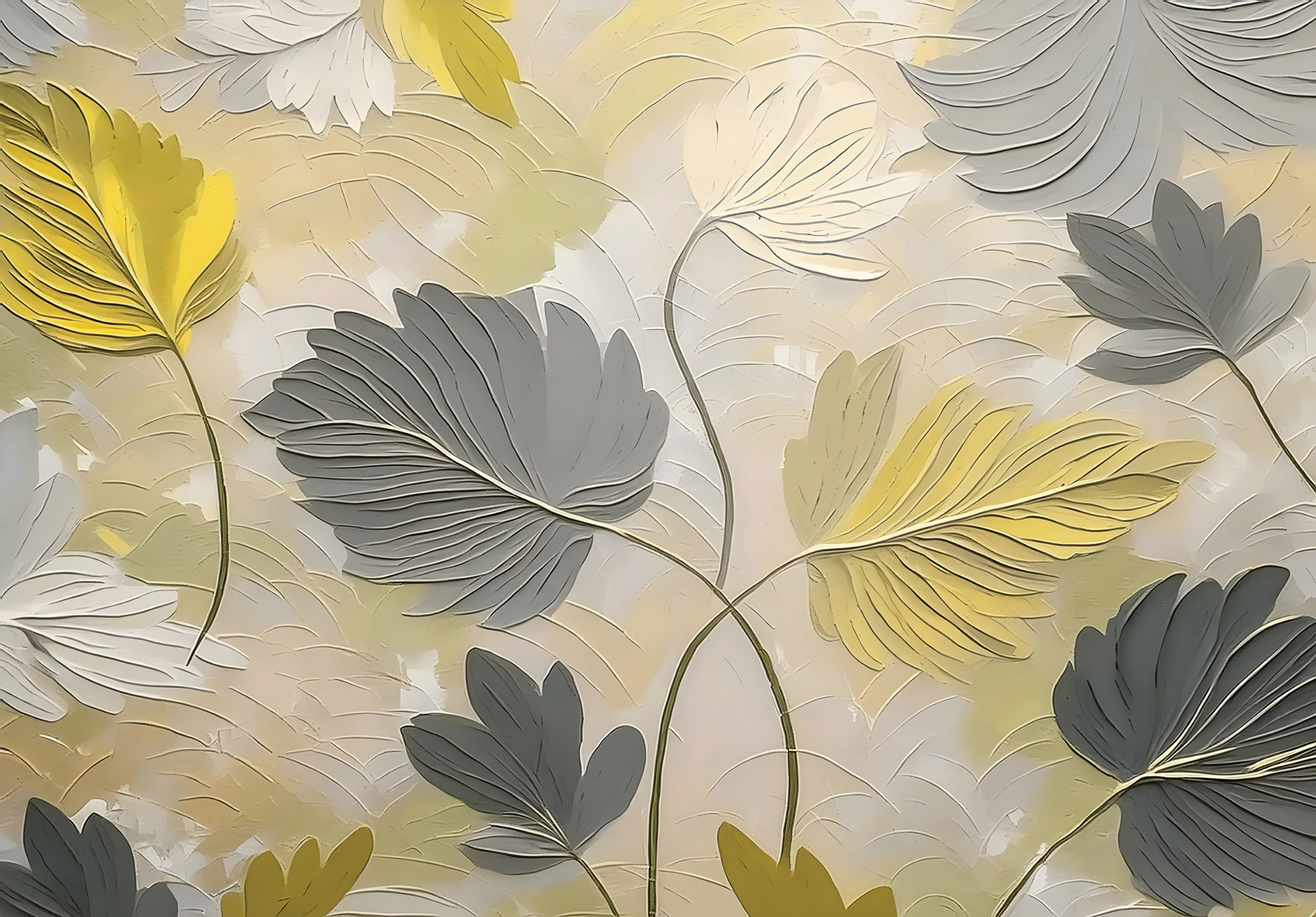 Mural Wallpaper Serenade of Leaves: An Abstract Botanical Dance